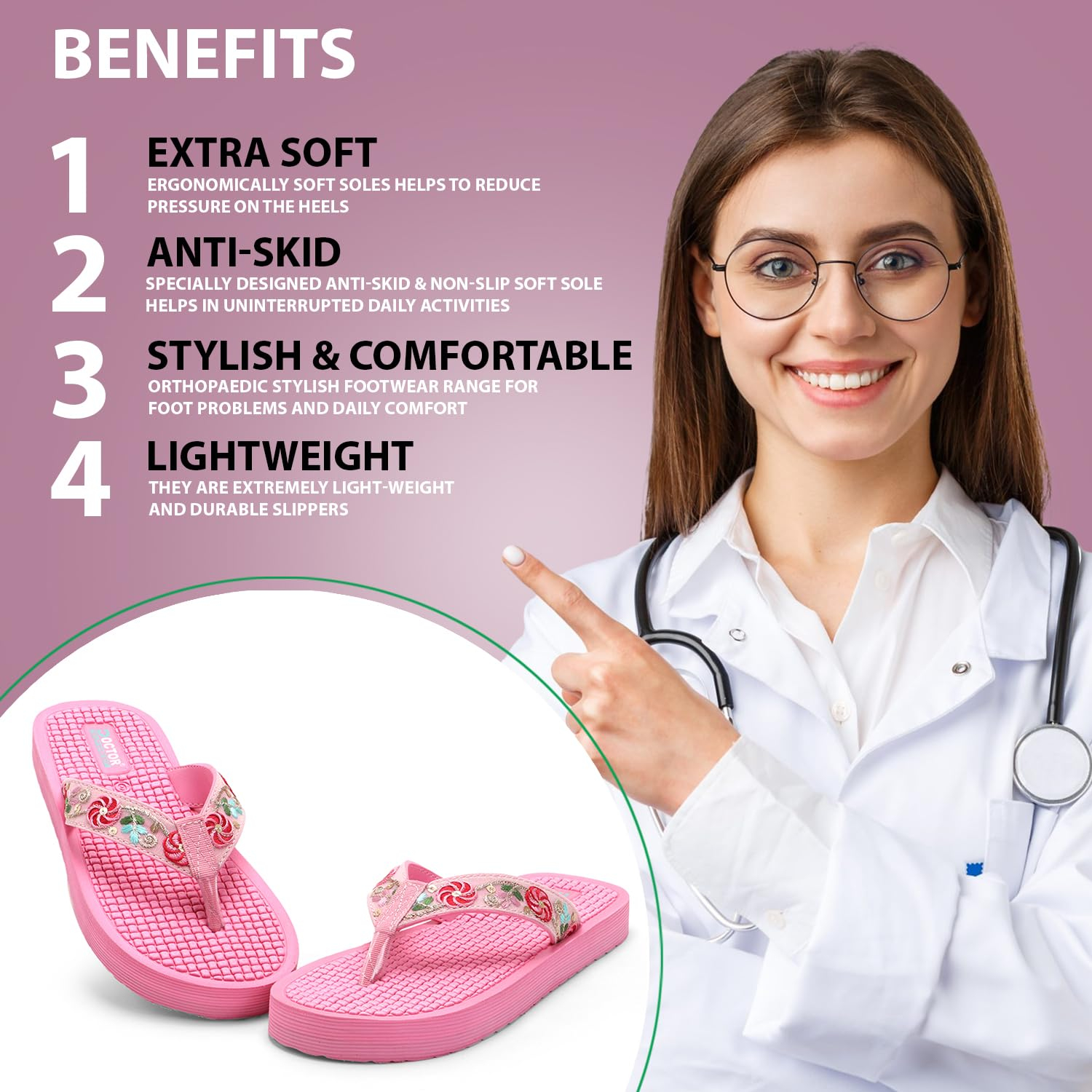 Doctor Health Super Soft Women's Embroidered Toe-Ring Sandals - Image 16