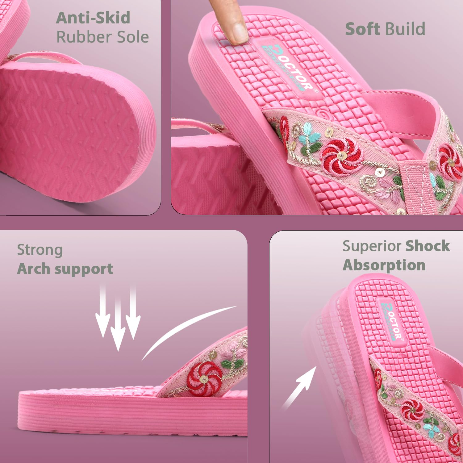 Doctor Health Super Soft Women's Embroidered Toe-Ring Sandals - Image 17