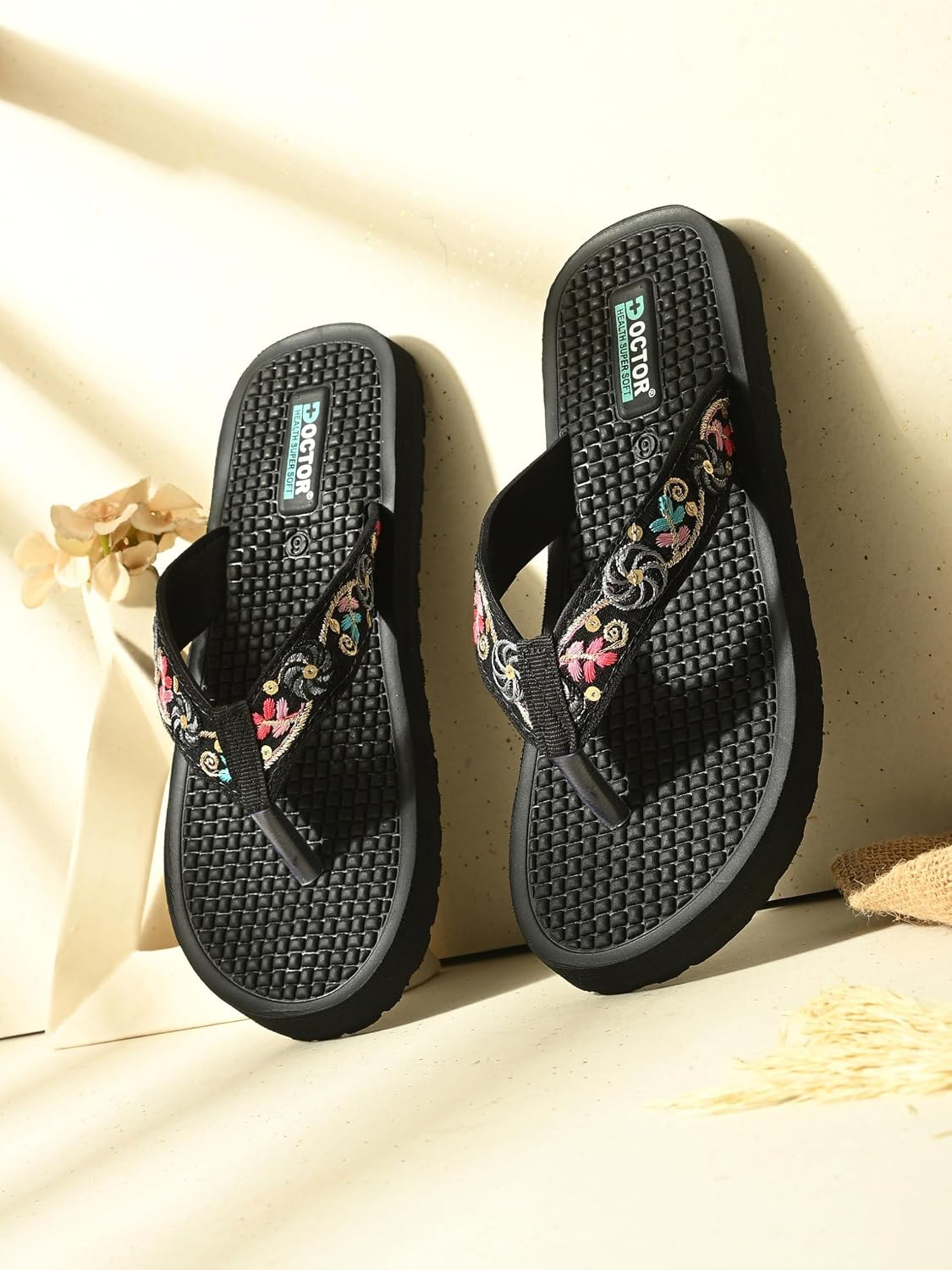 Doctor Health Super Soft Women's Embroidered Toe-Ring Sandals - Image 20