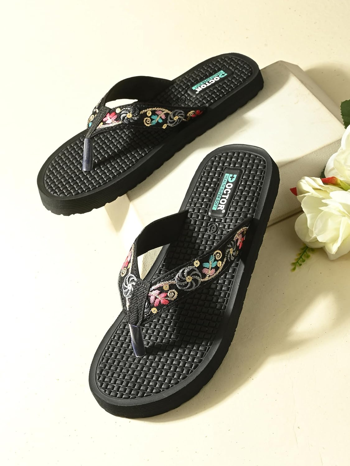 Doctor Health Super Soft Women's Embroidered Toe-Ring Sandals - Image 21