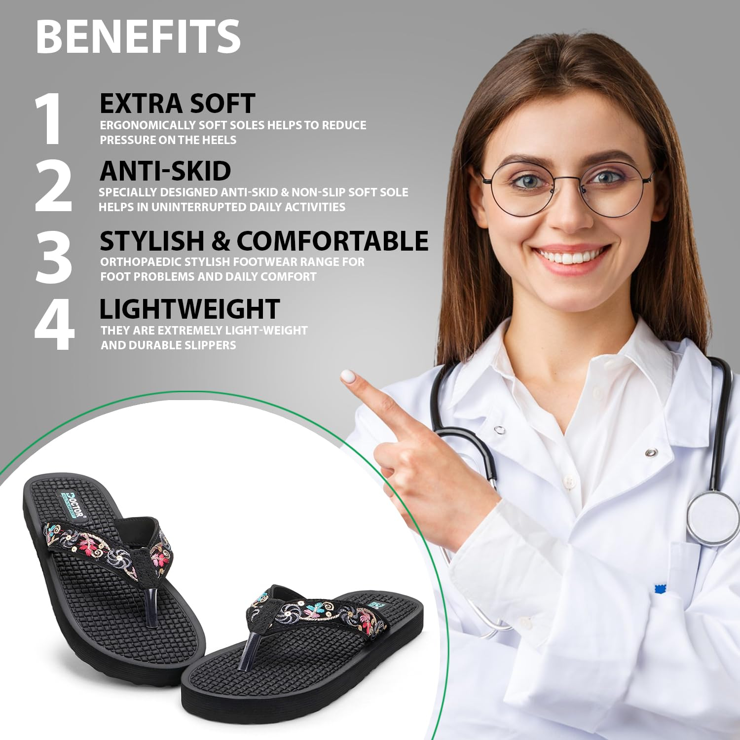 Doctor Health Super Soft Women's Embroidered Toe-Ring Sandals - Image 24