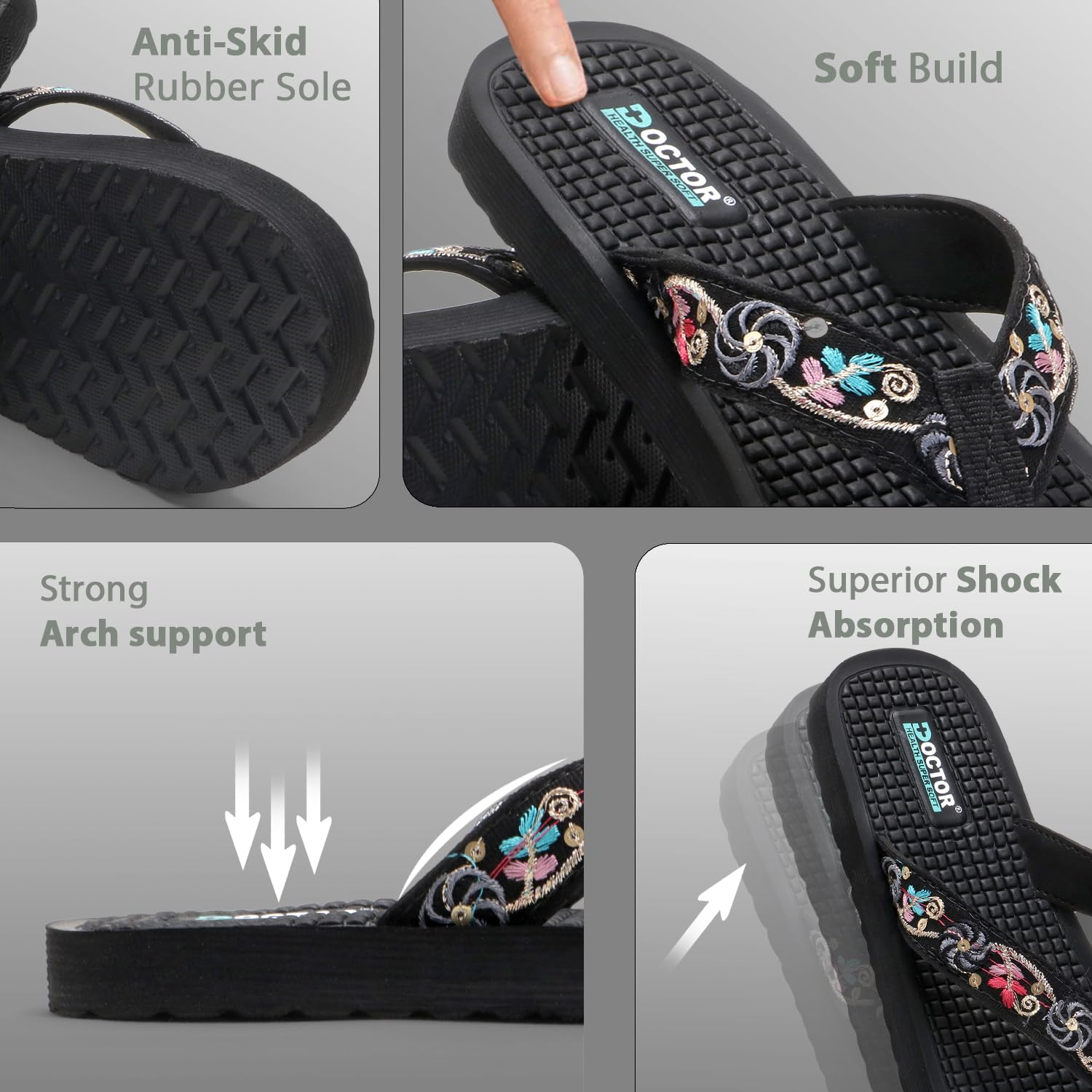Doctor Health Super Soft Women's Embroidered Toe-Ring Sandals - Image 25