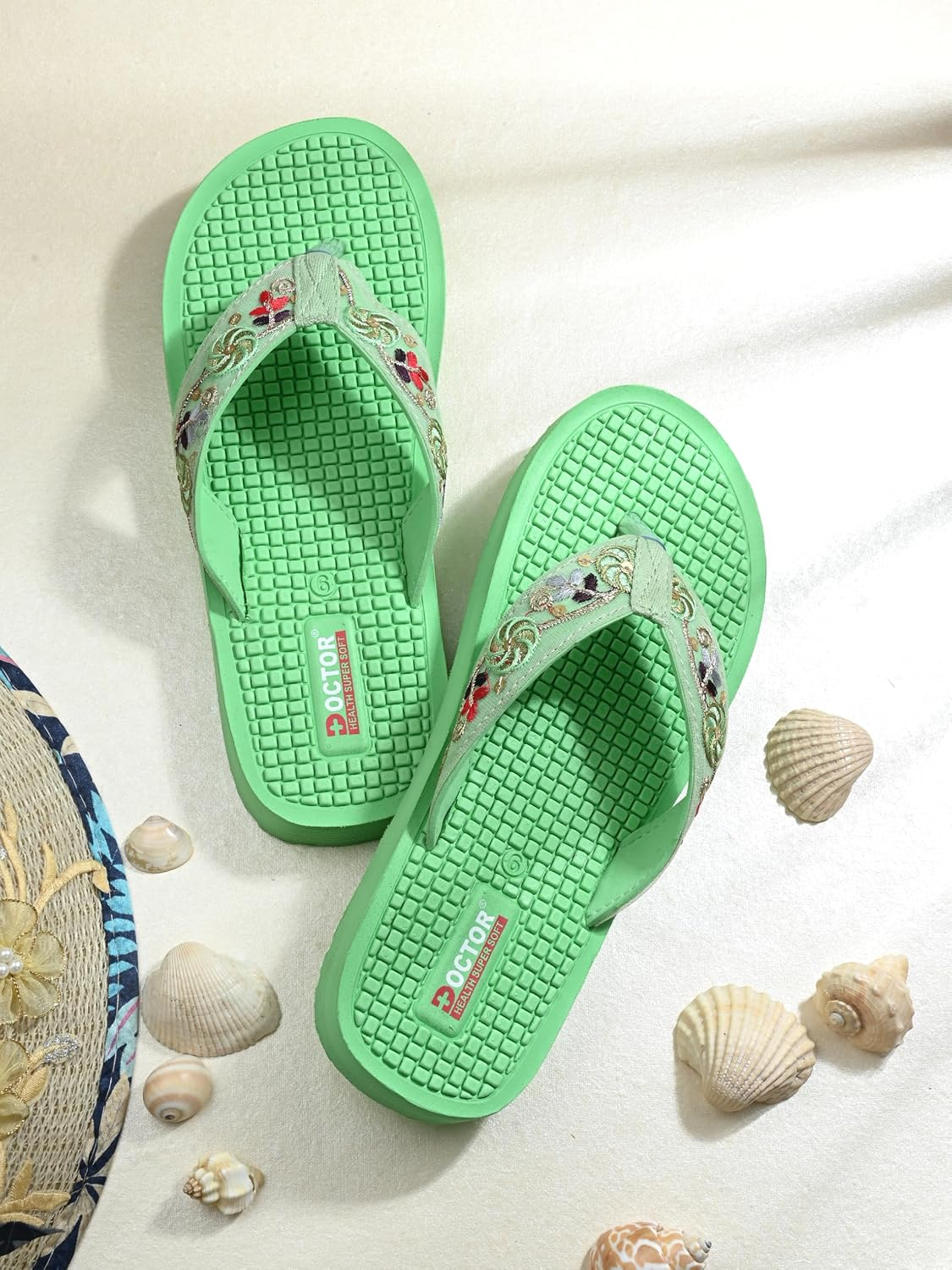 Doctor Health Super Soft Women's Embroidered Toe-Ring Sandals - Image 27