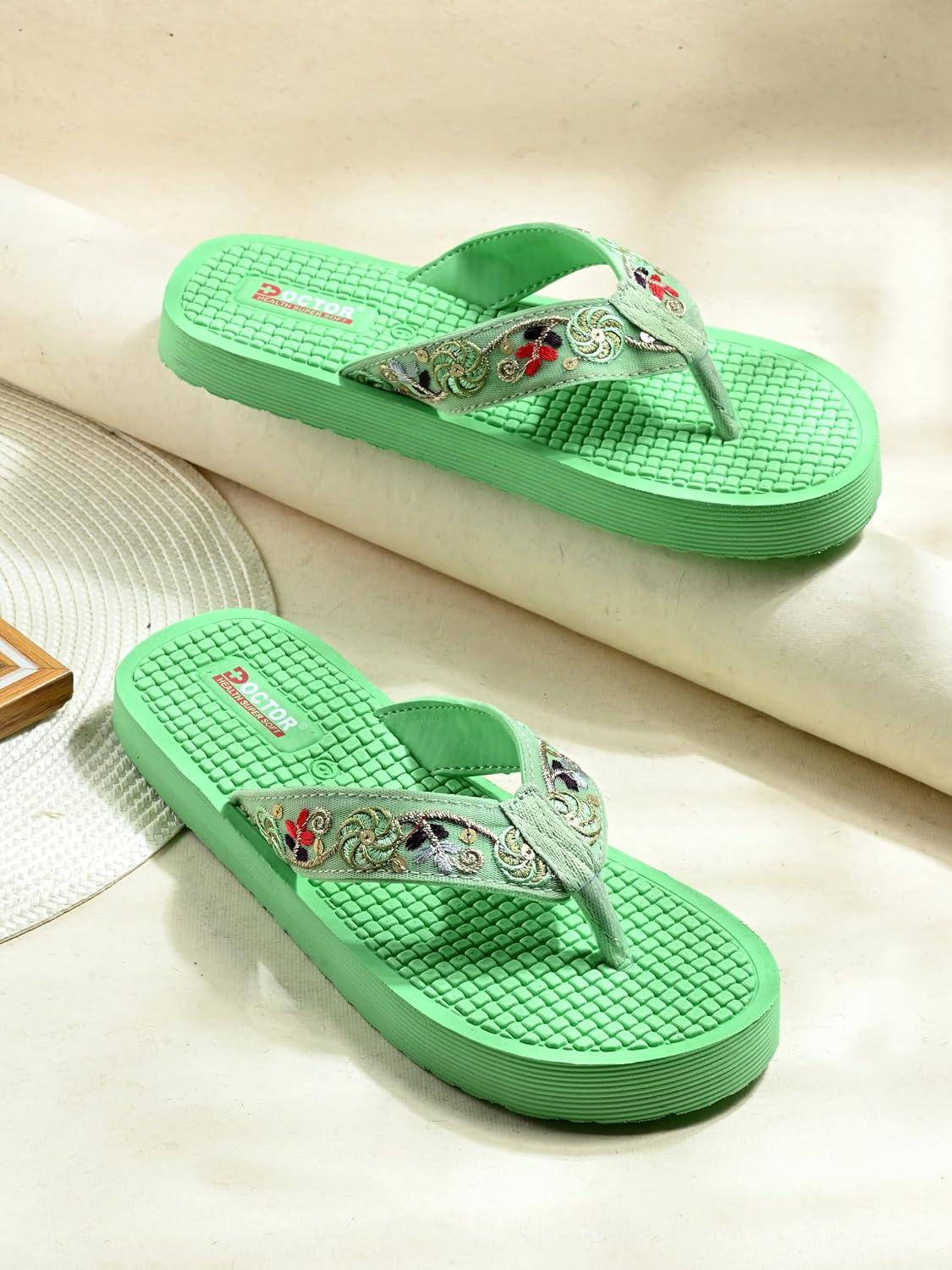 Doctor Health Super Soft Women's Embroidered Toe-Ring Sandals - Image 28