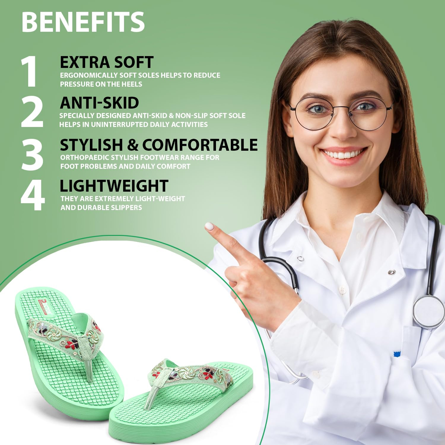 Doctor Health Super Soft Women's Embroidered Toe-Ring Sandals - Image 32