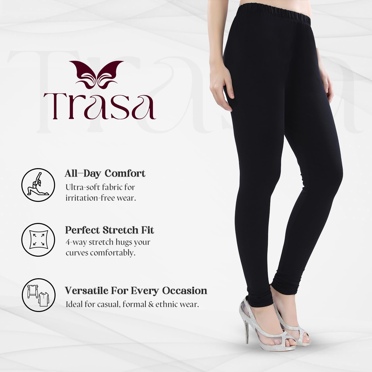 TRASA Women's Four-Way Stretch Cotton Churidar Leggings - Image 2