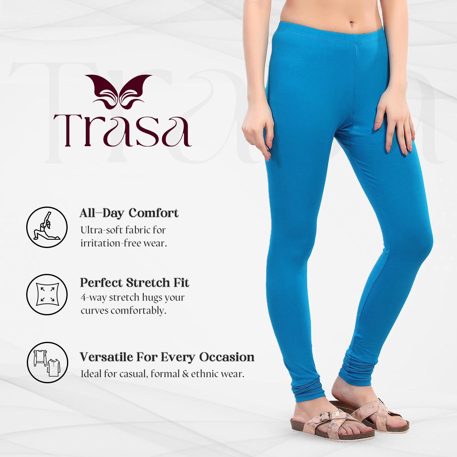TRASA Women's Four-Way Stretch Cotton Churidar Leggings - Image 10