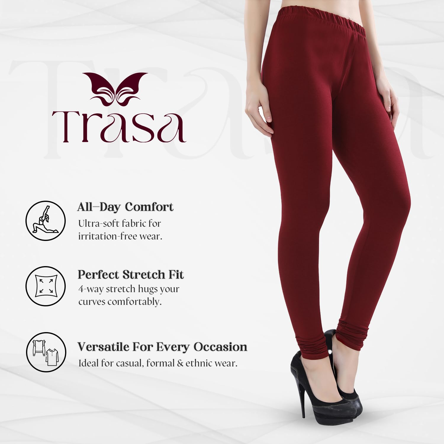 TRASA Women's Four-Way Stretch Cotton Churidar Leggings - Image 25