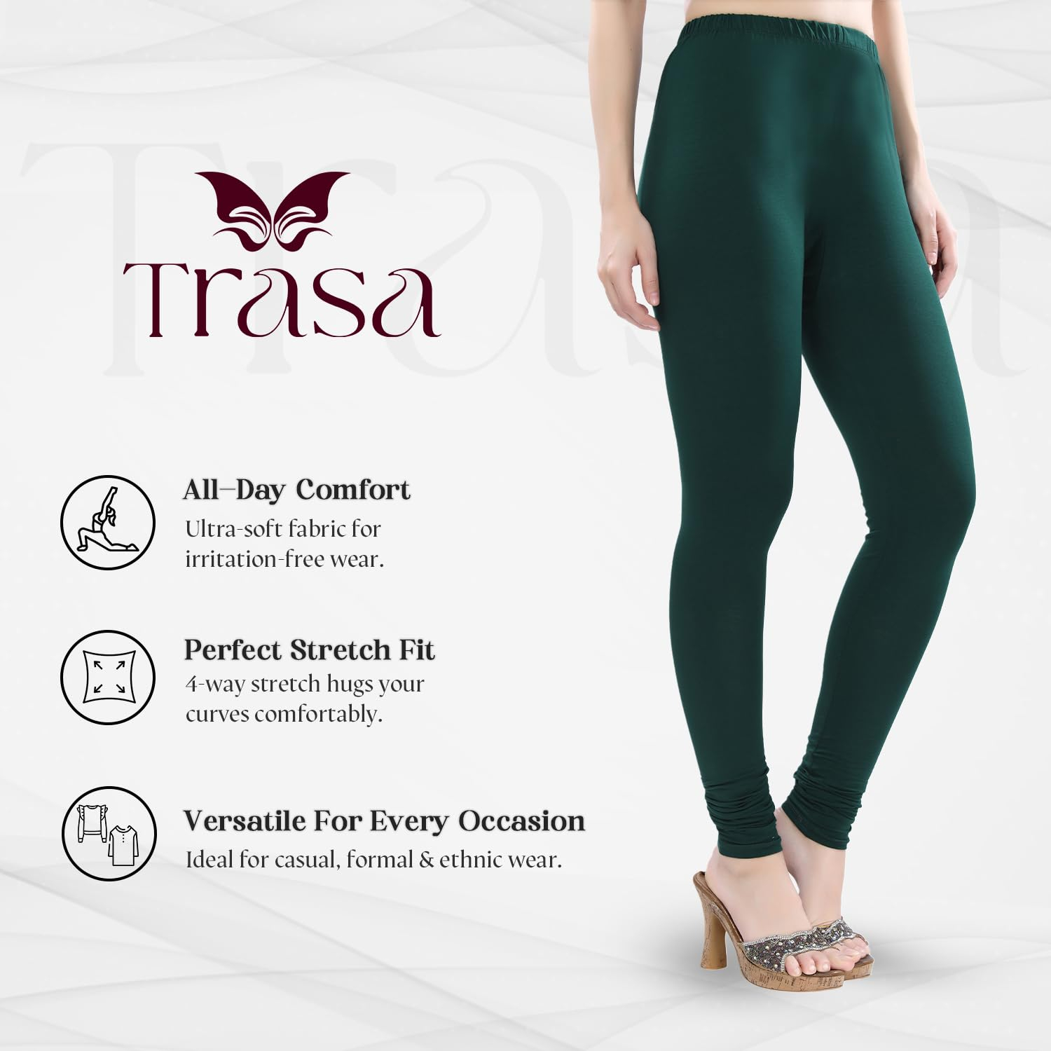 TRASA Women's Four-Way Stretch Cotton Churidar Leggings - Image 33