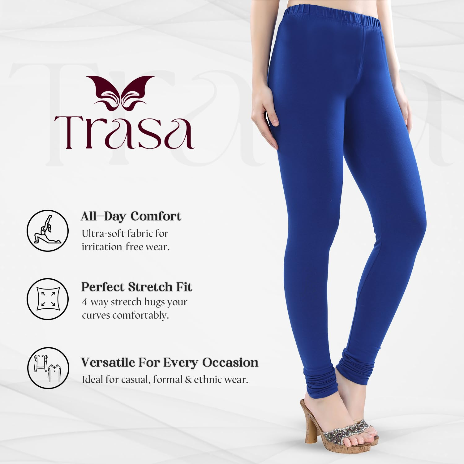 TRASA Women's Four-Way Stretch Cotton Churidar Leggings - Image 41