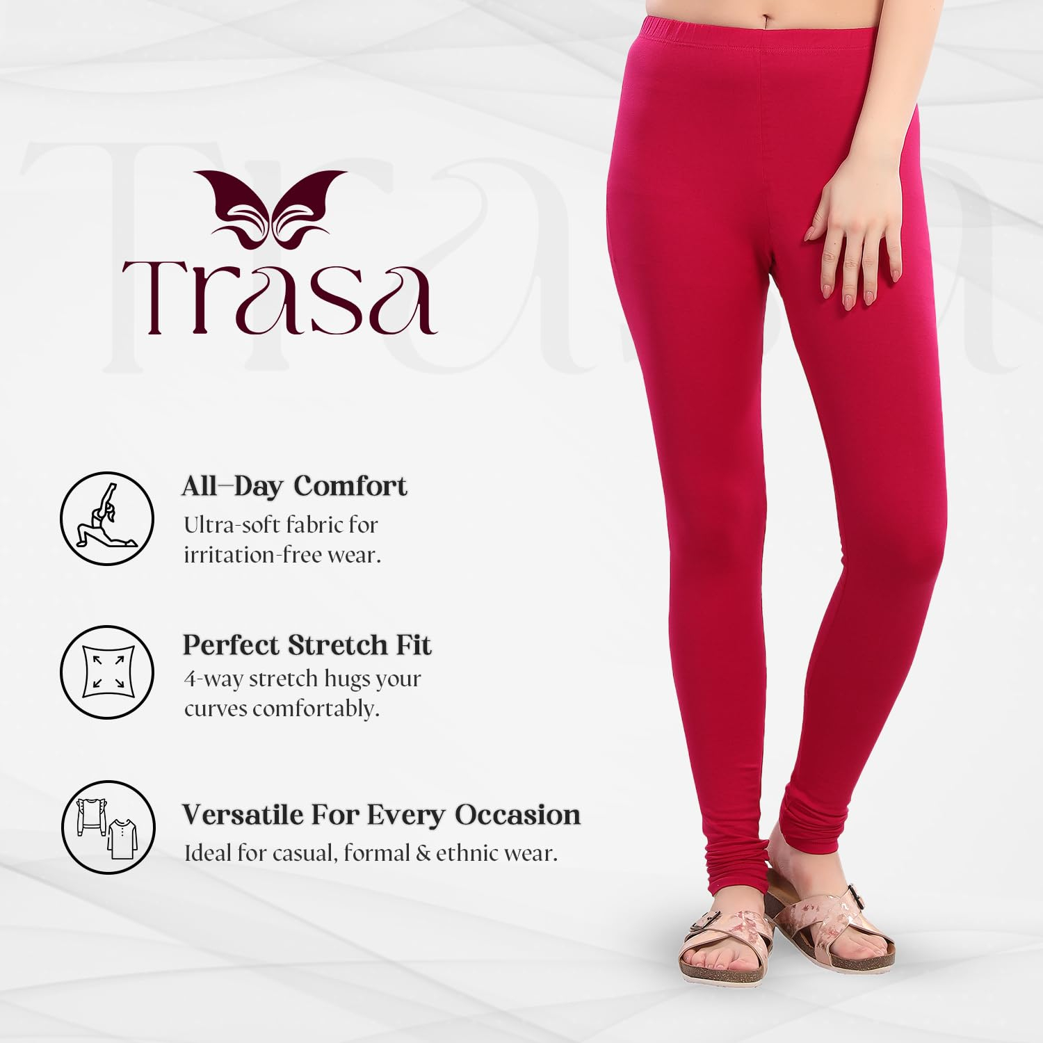 TRASA Women's Four-Way Stretch Cotton Churidar Leggings - Image 49