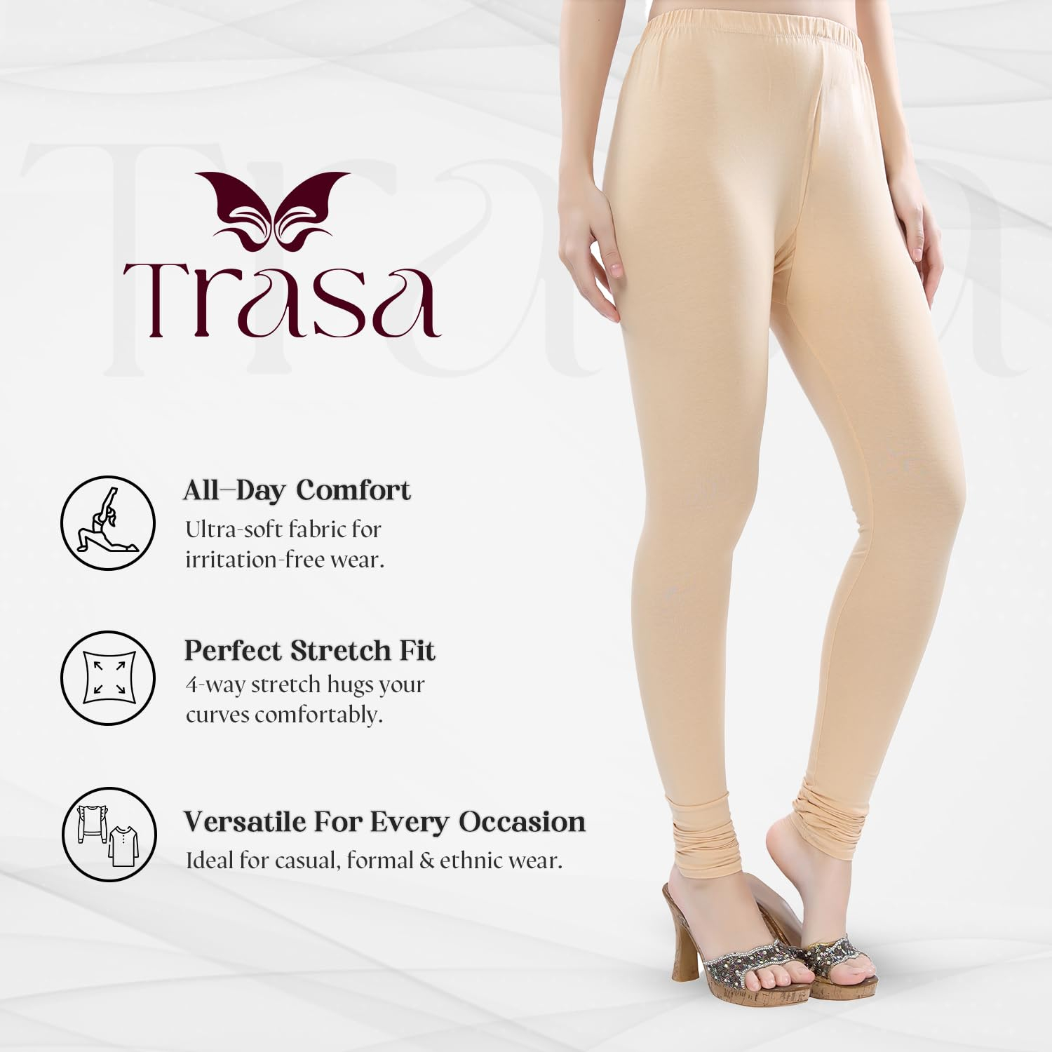 TRASA Women's Four-Way Stretch Cotton Churidar Leggings - Image 58