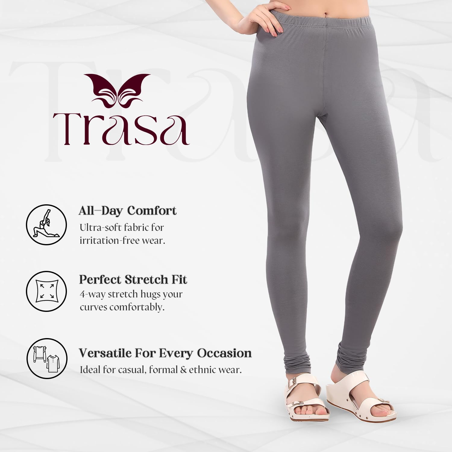 TRASA Women's Four-Way Stretch Cotton Churidar Leggings - Image 66
