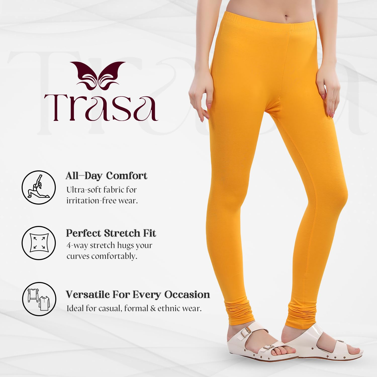 TRASA Women's Four-Way Stretch Cotton Churidar Leggings - Image 74