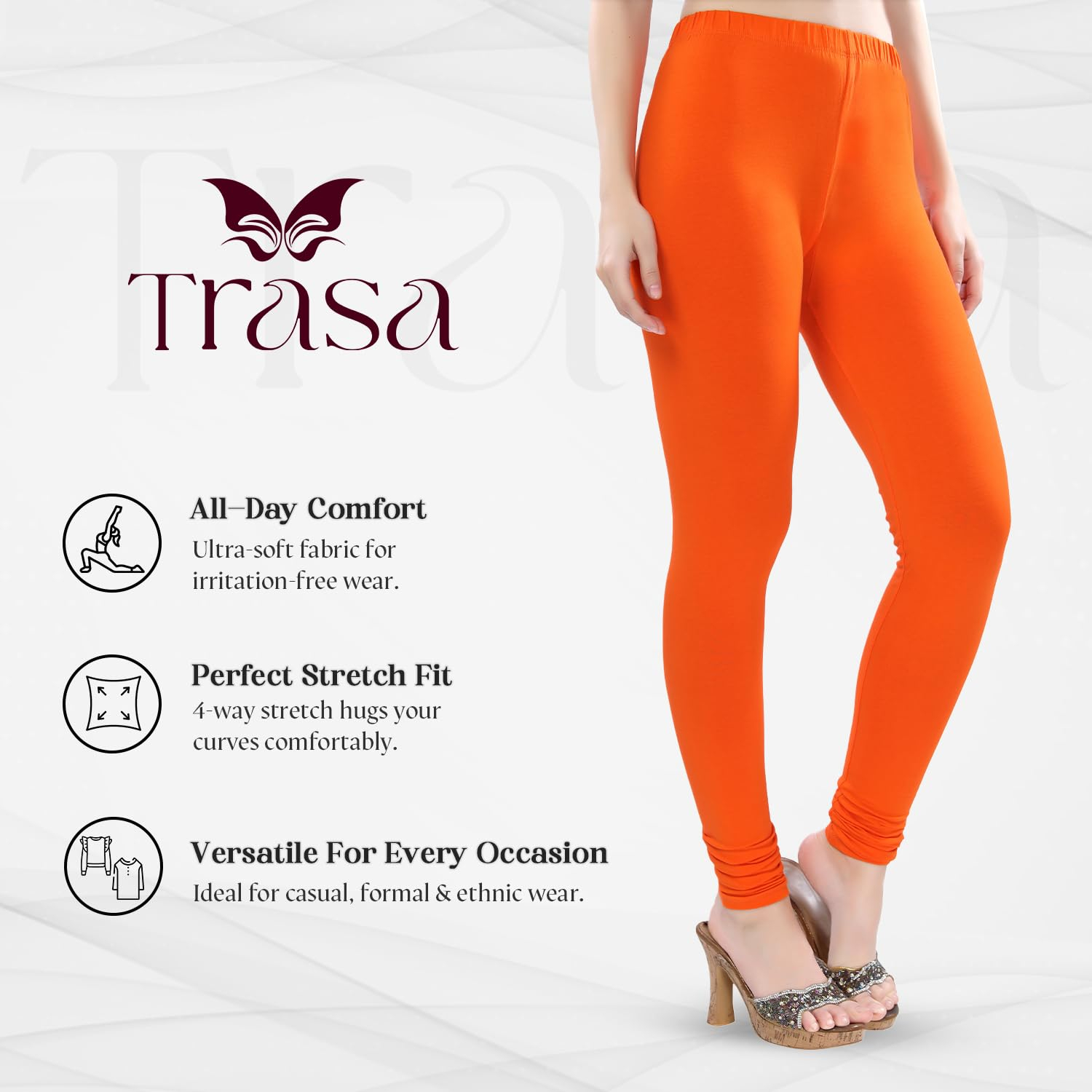 TRASA Women's Four-Way Stretch Cotton Churidar Leggings - Image 82
