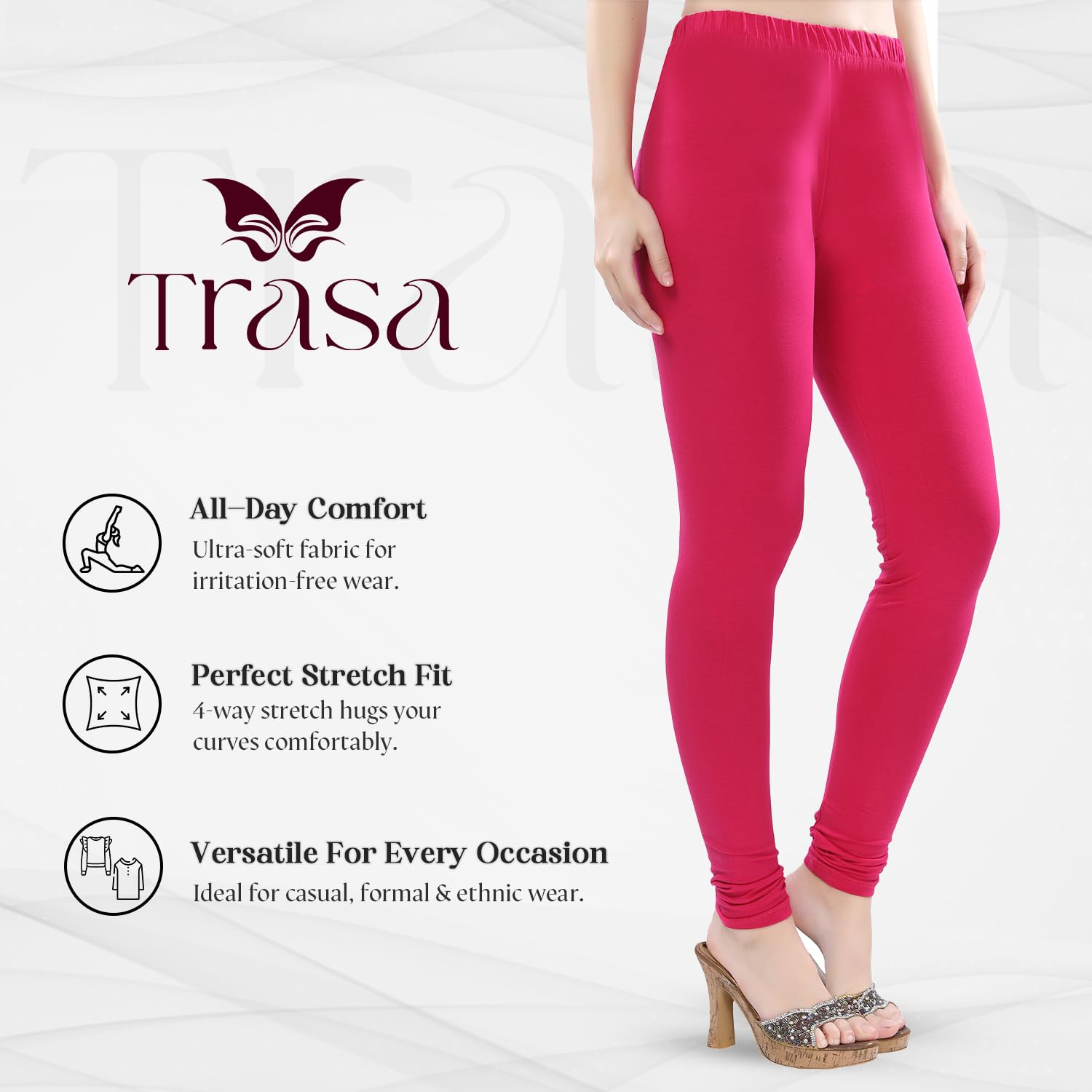 TRASA Women's Four-Way Stretch Cotton Churidar Leggings - Image 89