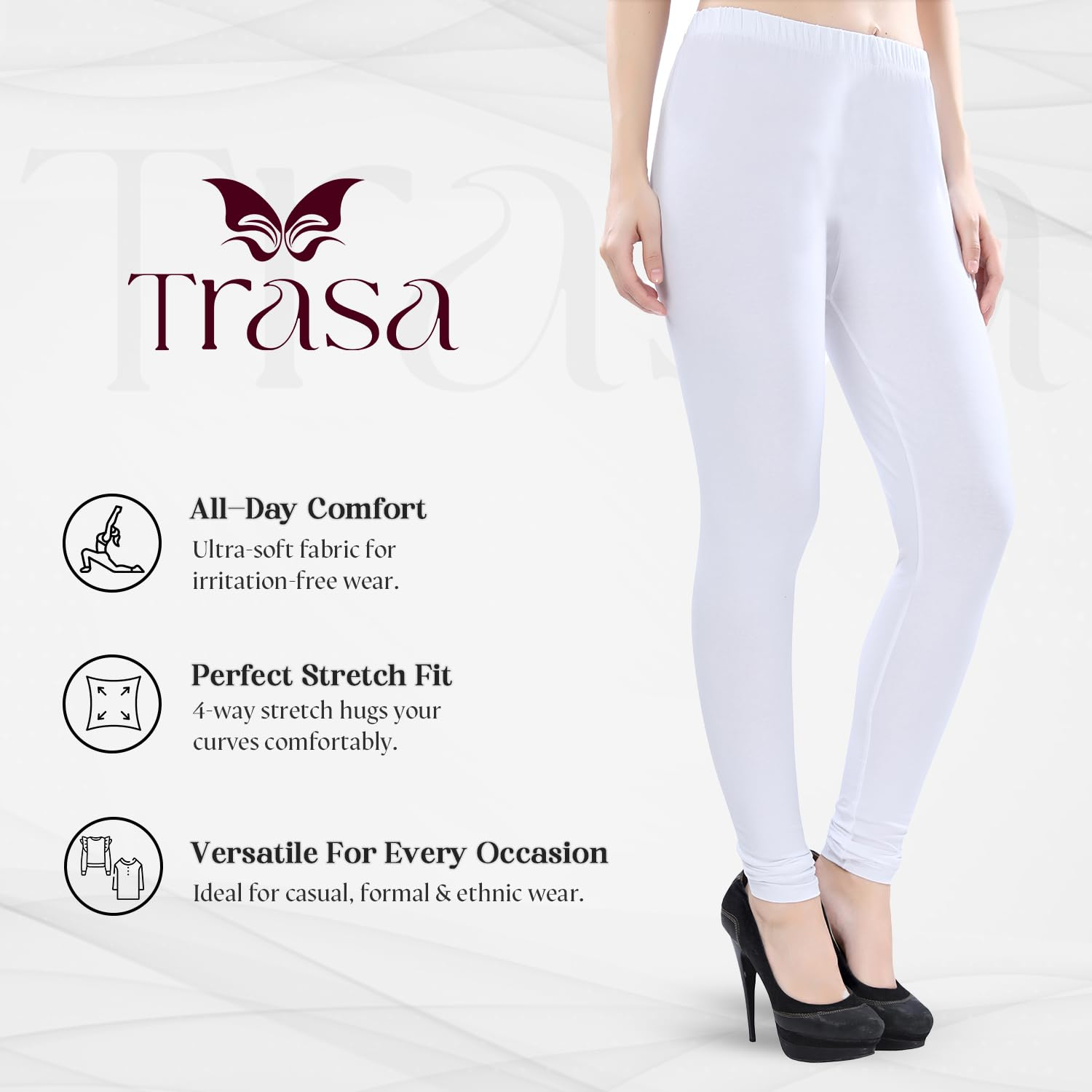 TRASA Women's Four-Way Stretch Cotton Churidar Leggings - Image 97