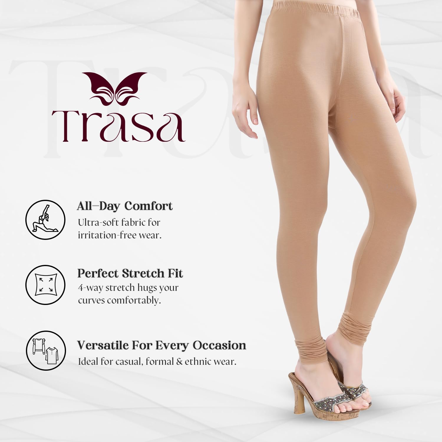 TRASA Women's Four-Way Stretch Cotton Churidar Leggings - Image 105