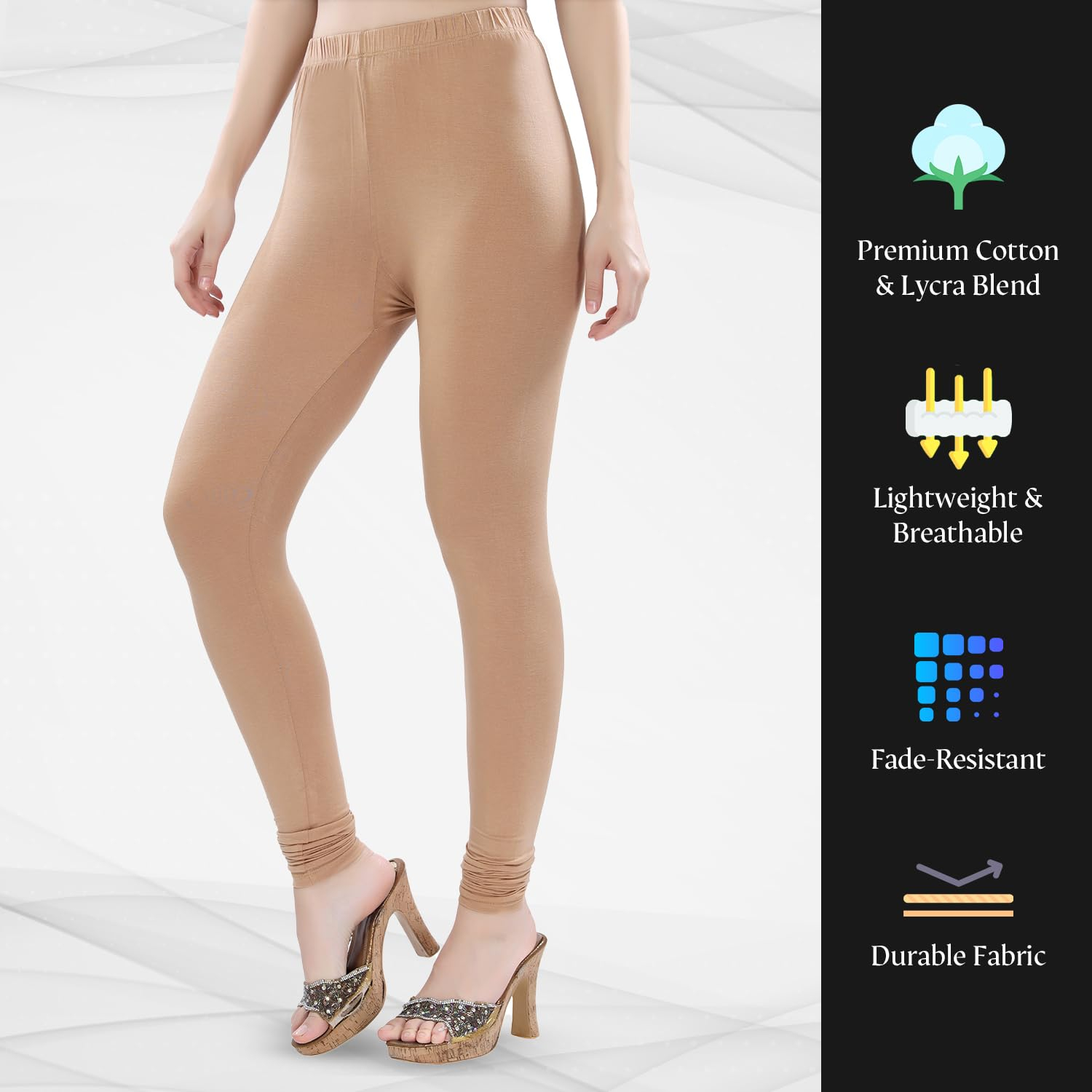 TRASA Women's Four-Way Stretch Cotton Churidar Leggings - Image 107