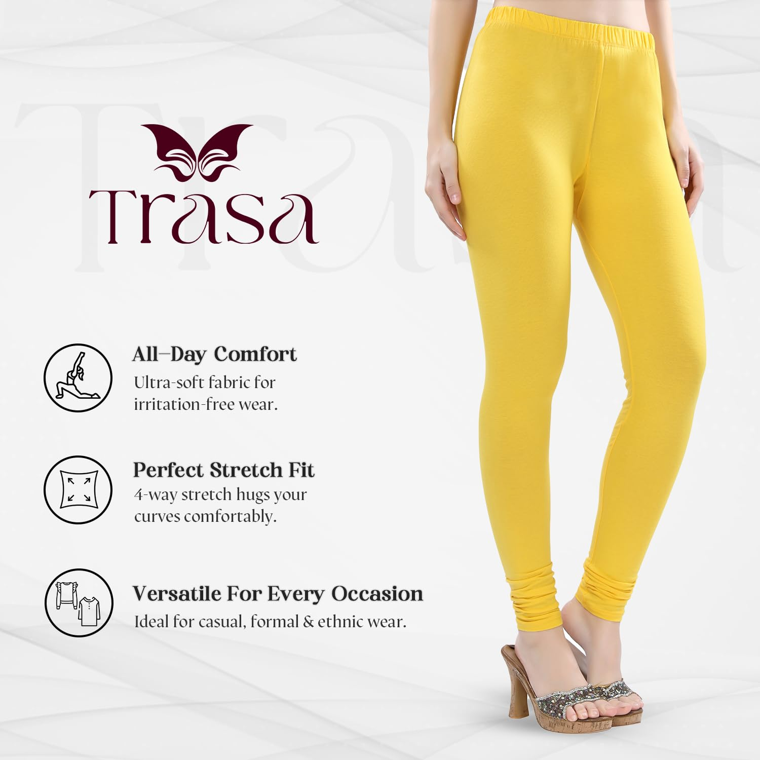 TRASA Women's Four-Way Stretch Cotton Churidar Leggings - Image 111