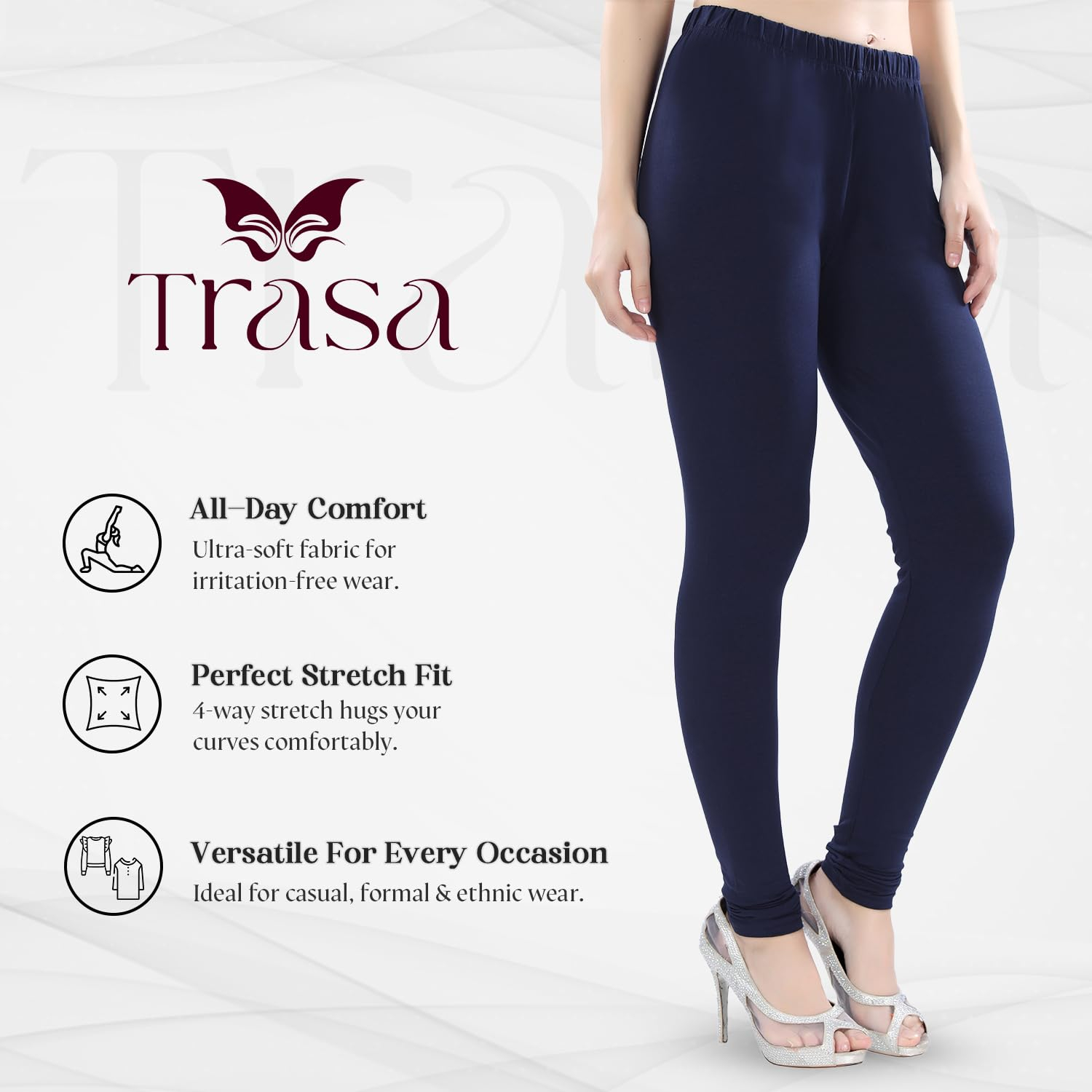 TRASA Women's Four-Way Stretch Cotton Churidar Leggings - Image 119
