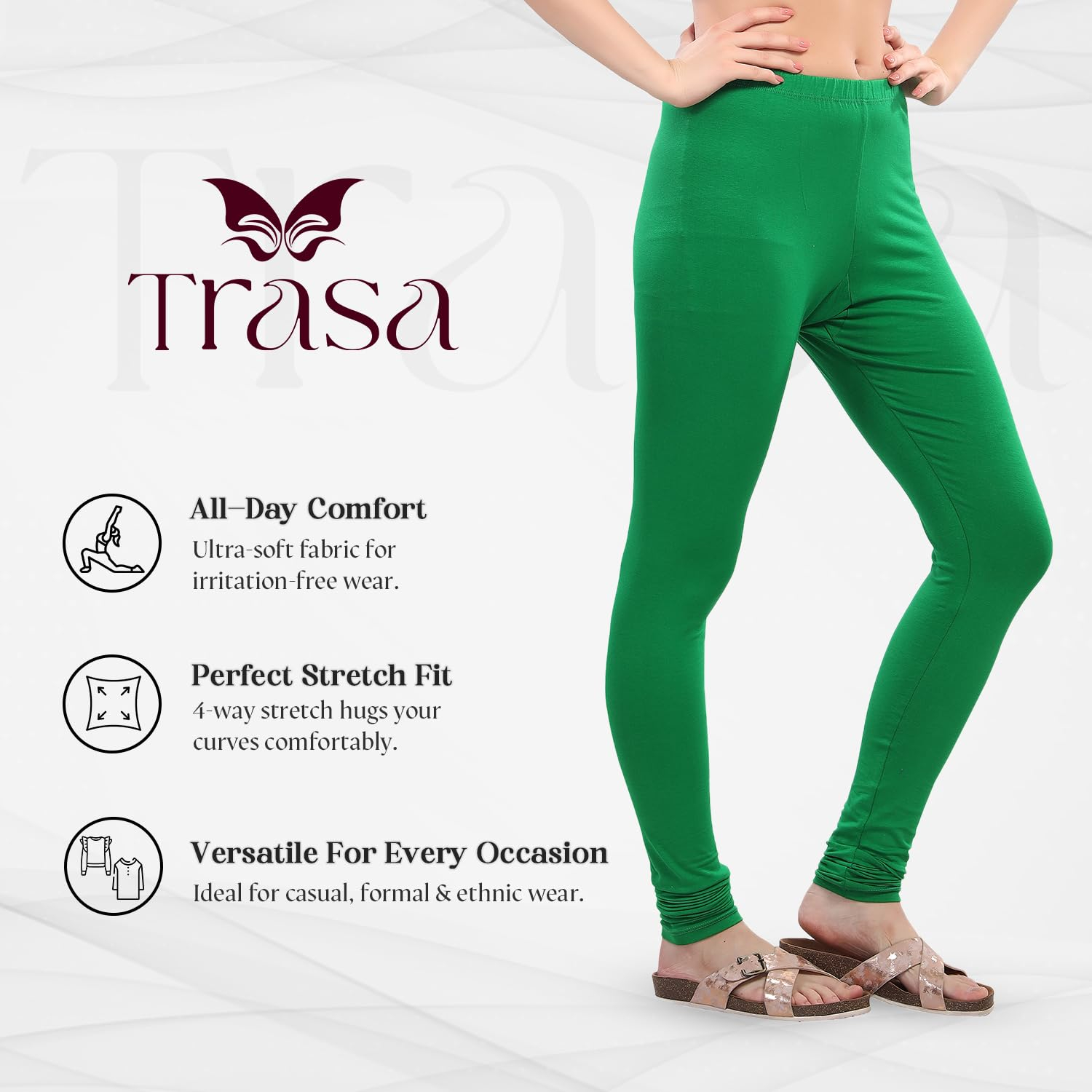 TRASA Women's Four-Way Stretch Cotton Churidar Leggings - Image 135