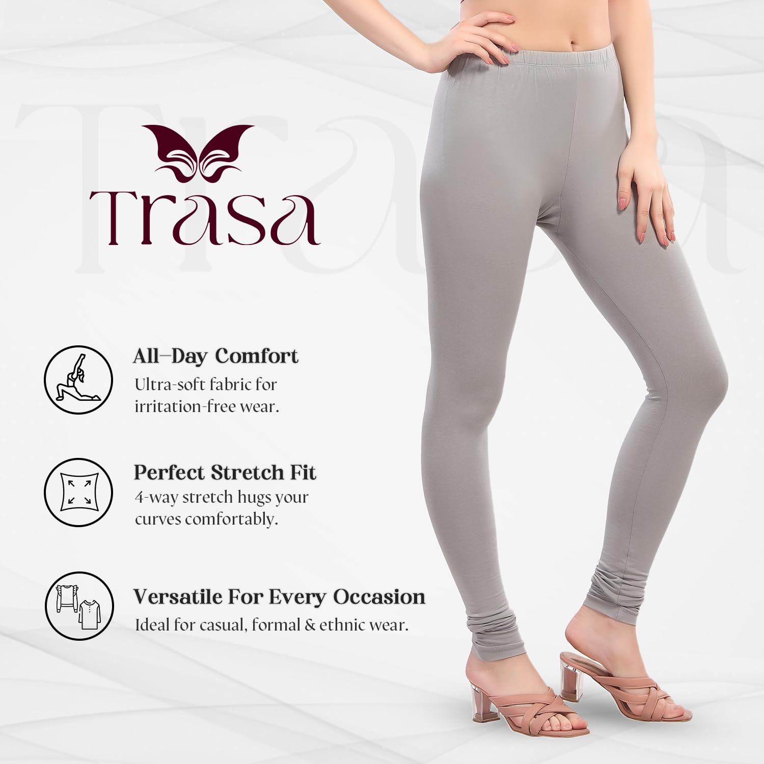 TRASA Women's Four-Way Stretch Cotton Churidar Leggings - Image 143