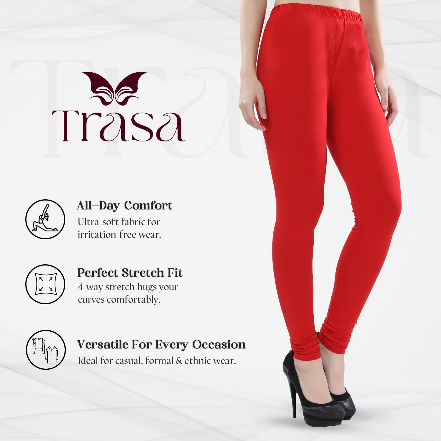 TRASA Women's Four-Way Stretch Cotton Churidar Leggings - Image 151