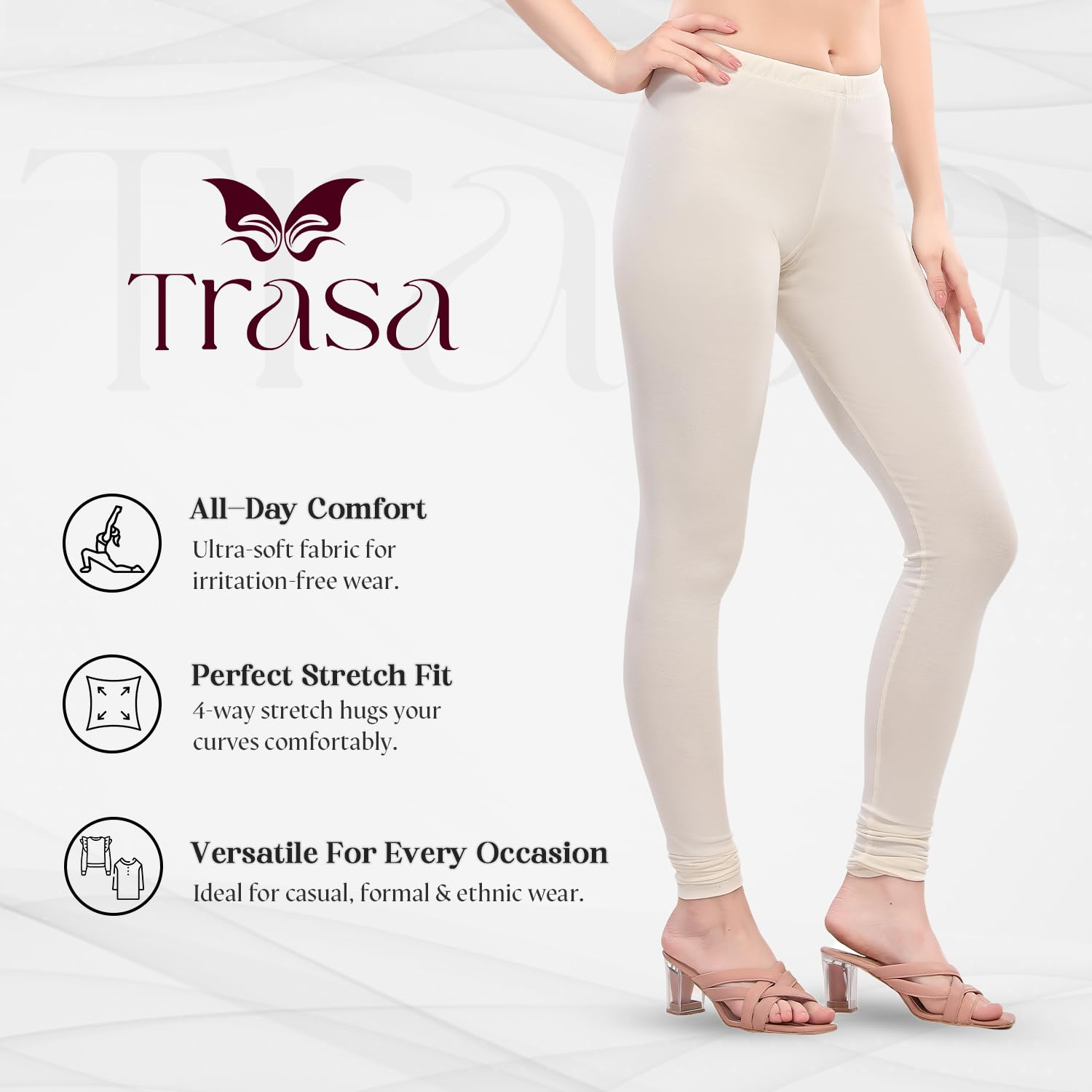 TRASA Women's Four-Way Stretch Cotton Churidar Leggings - Image 160