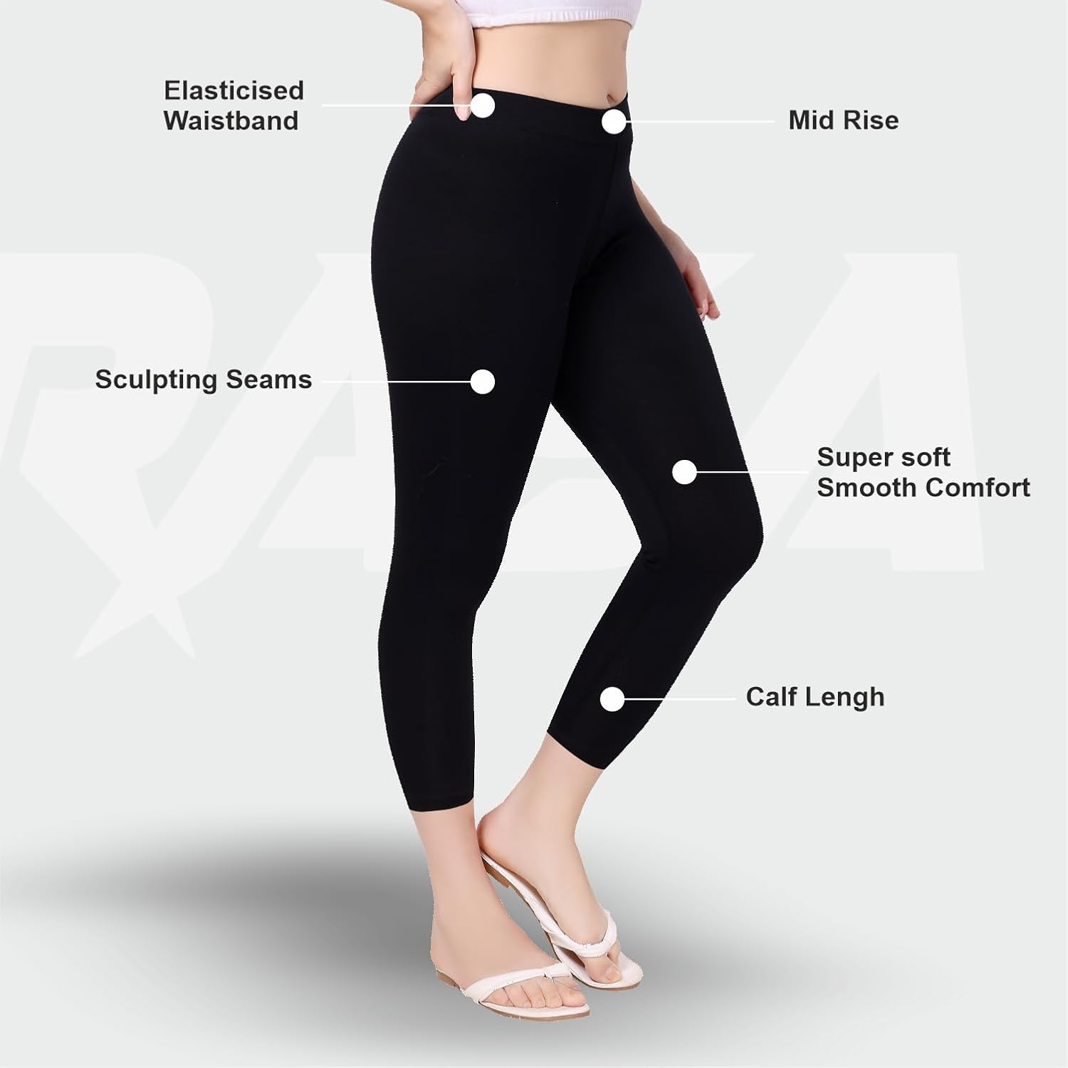 TRASA Women's Mid-Rise Cropped Cotton Leggings - Image 4