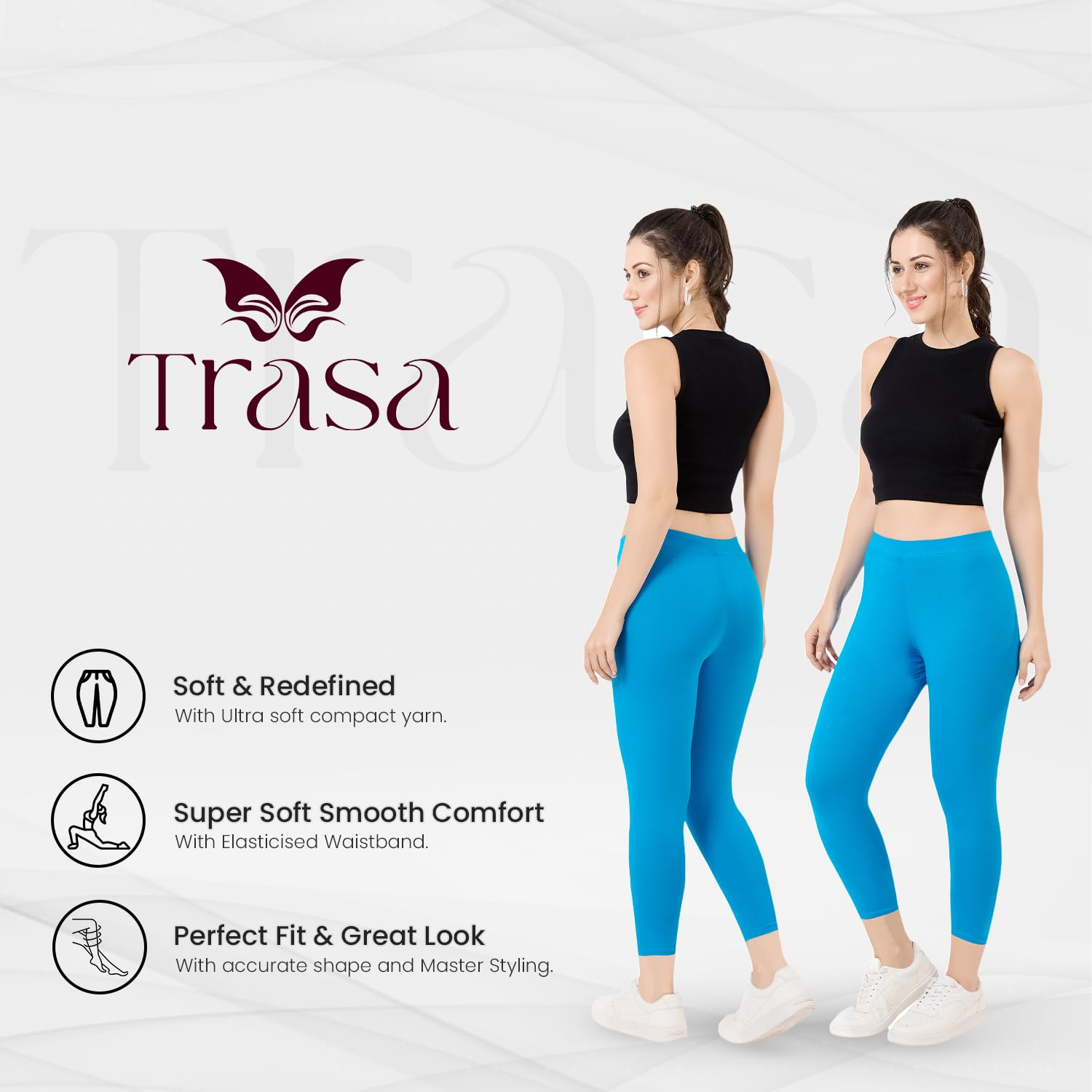 TRASA Women's Mid-Rise Cropped Cotton Leggings - Image 9