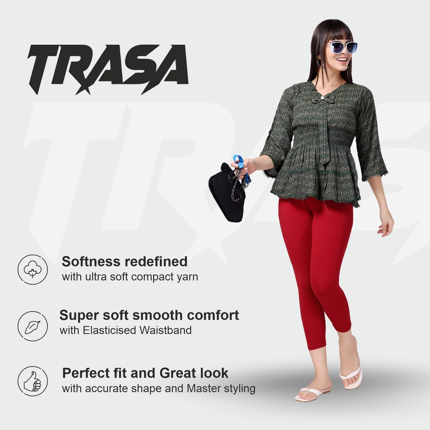 TRASA Women's Mid-Rise Cropped Cotton Leggings - Image 25