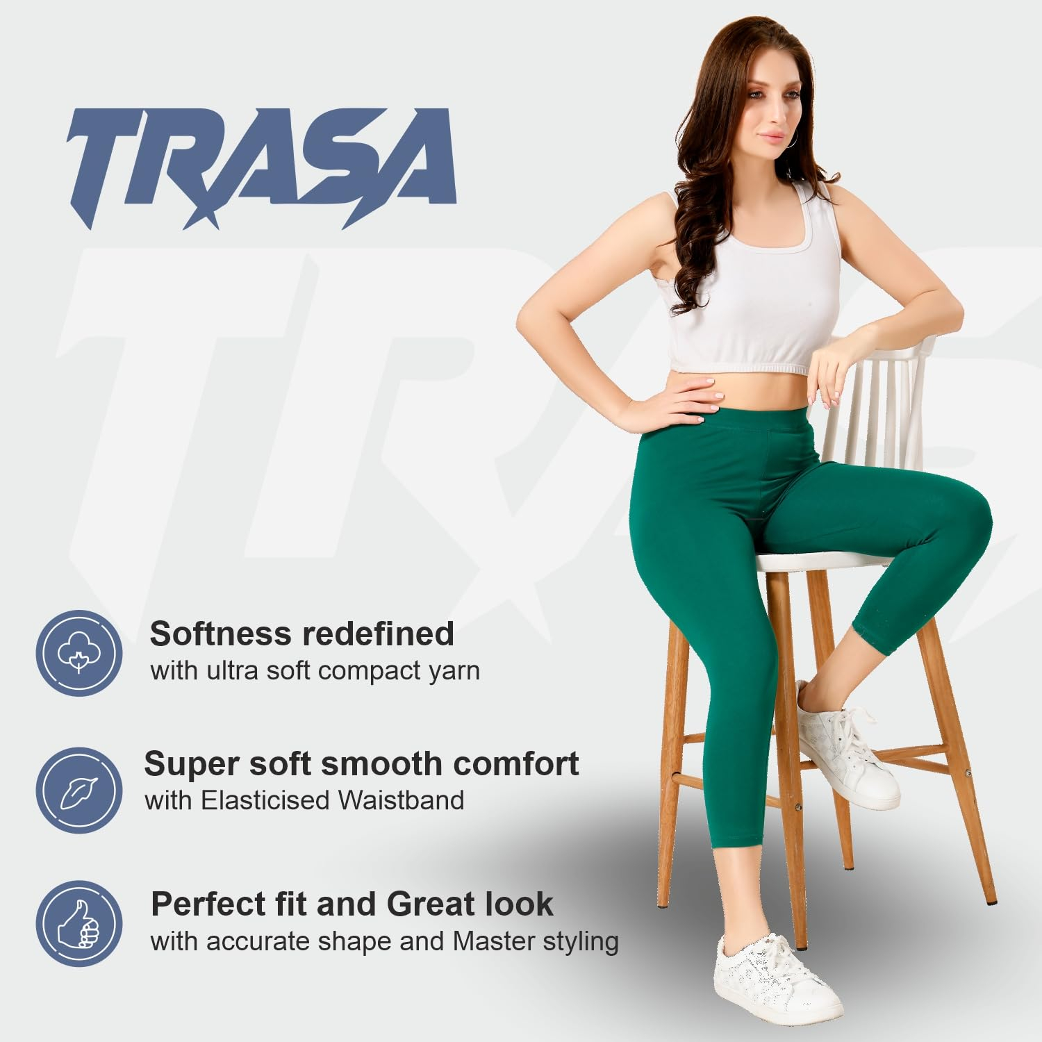 TRASA Women's Mid-Rise Cropped Cotton Leggings - Image 33
