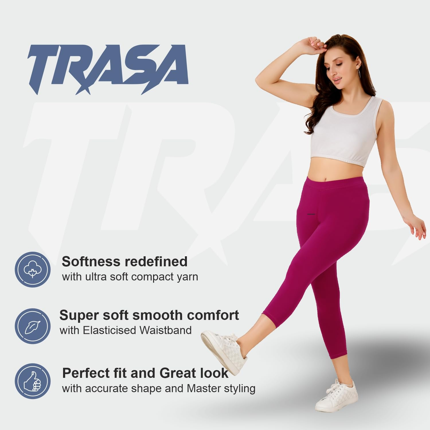 TRASA Women's Mid-Rise Cropped Cotton Leggings - Image 40