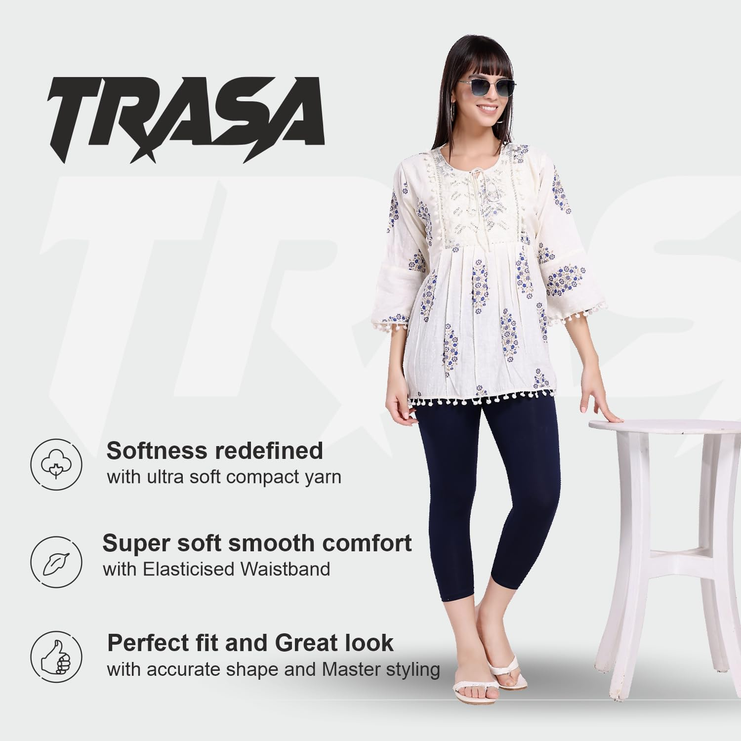 TRASA Women's Mid-Rise Cropped Cotton Leggings - Image 53