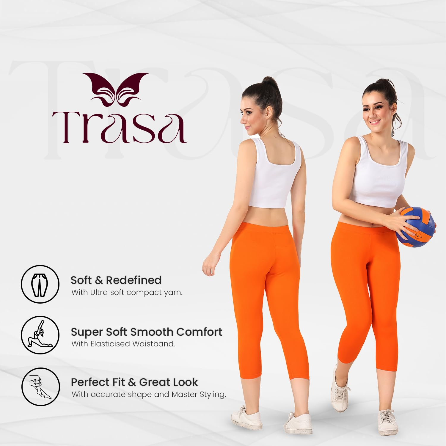 TRASA Women's Mid-Rise Cropped Cotton Leggings - Image 60