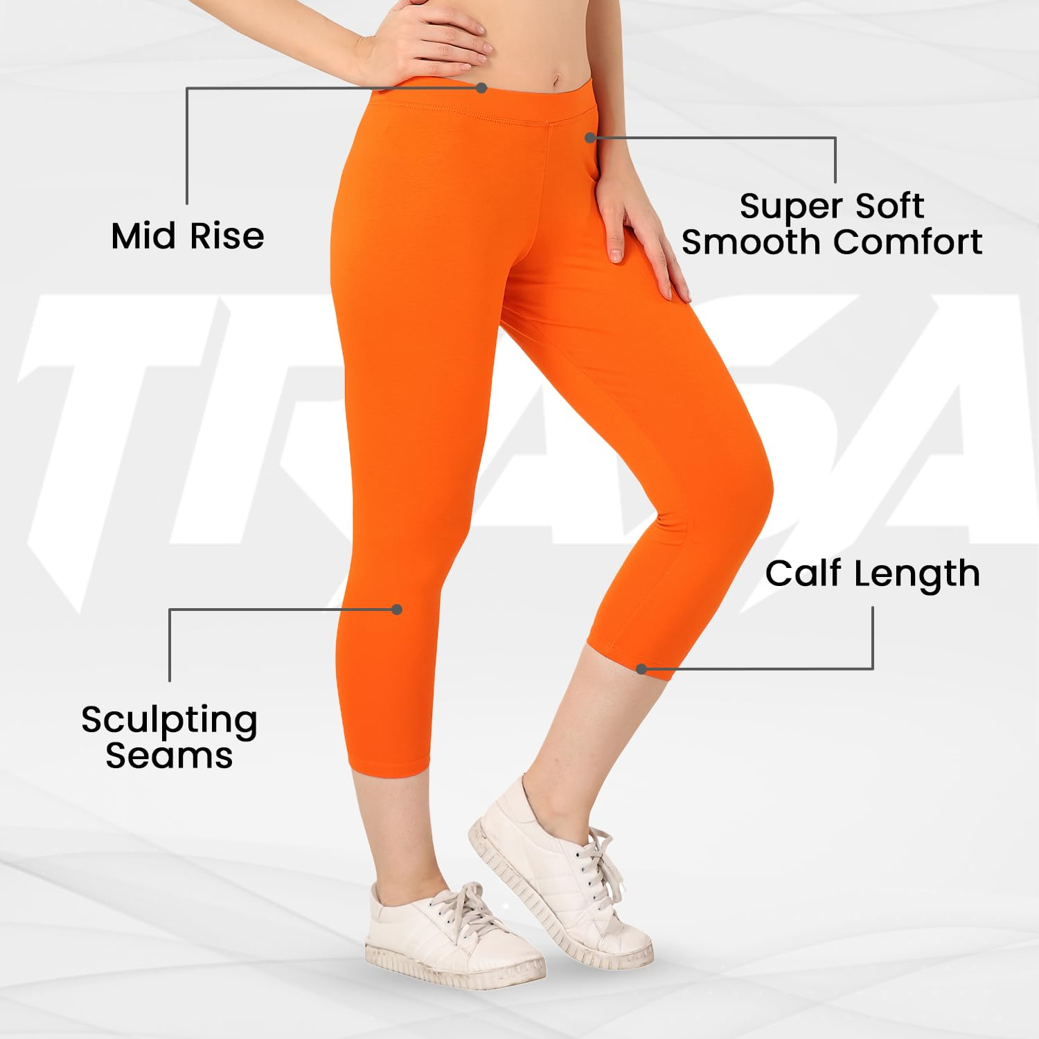 TRASA Women's Mid-Rise Cropped Cotton Leggings - Image 61