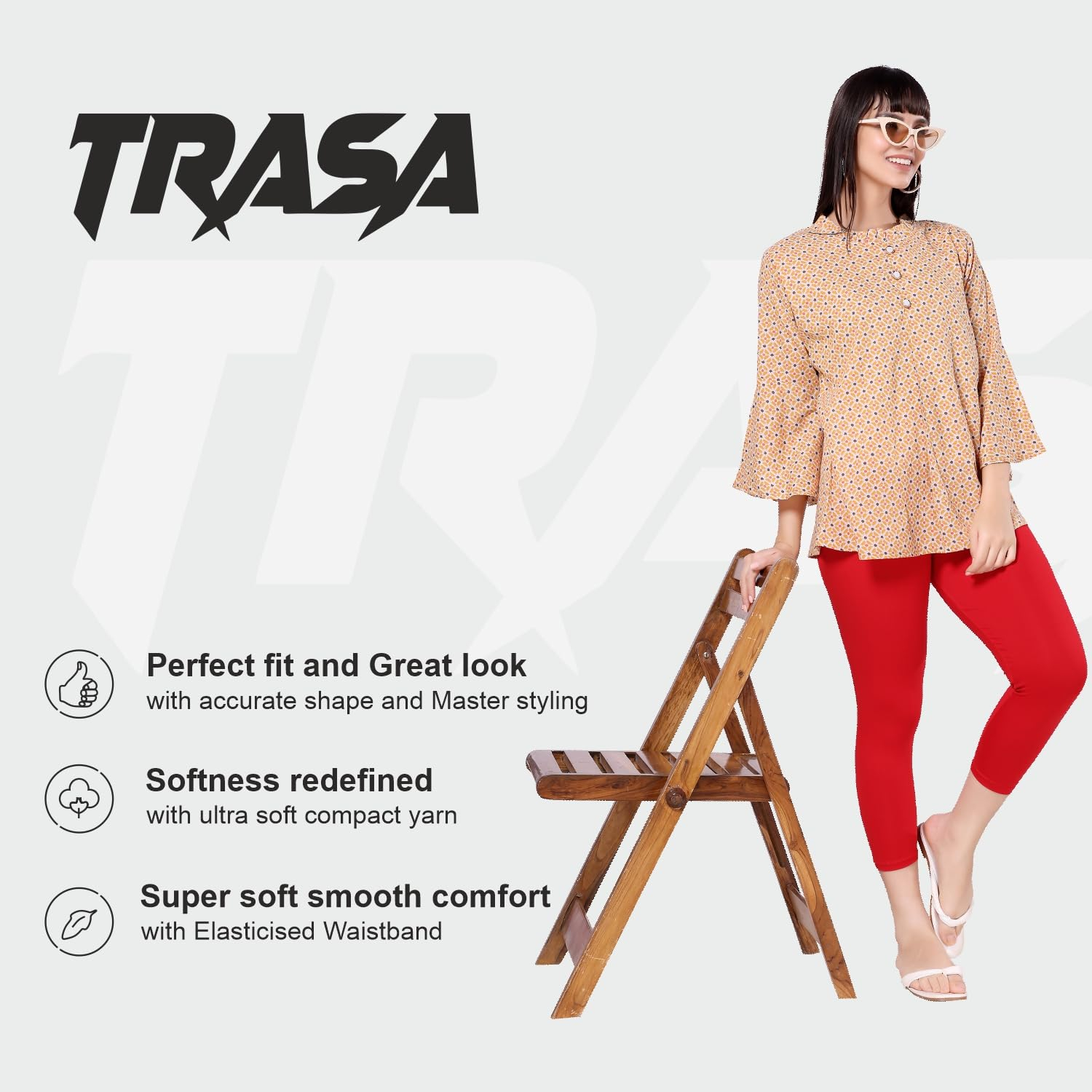 TRASA Women's Mid-Rise Cropped Cotton Leggings - Image 68