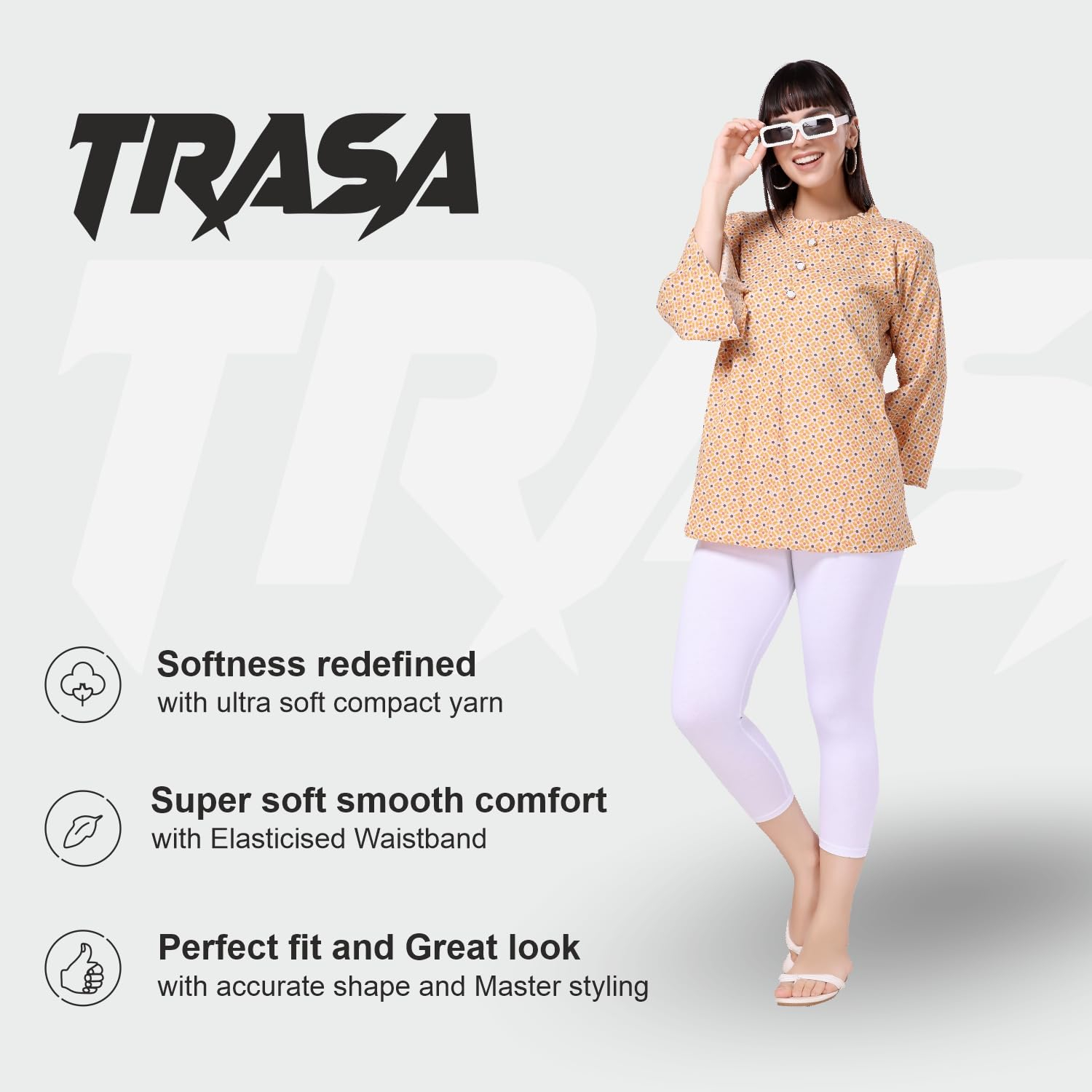 TRASA Women's Mid-Rise Cropped Cotton Leggings - Image 83