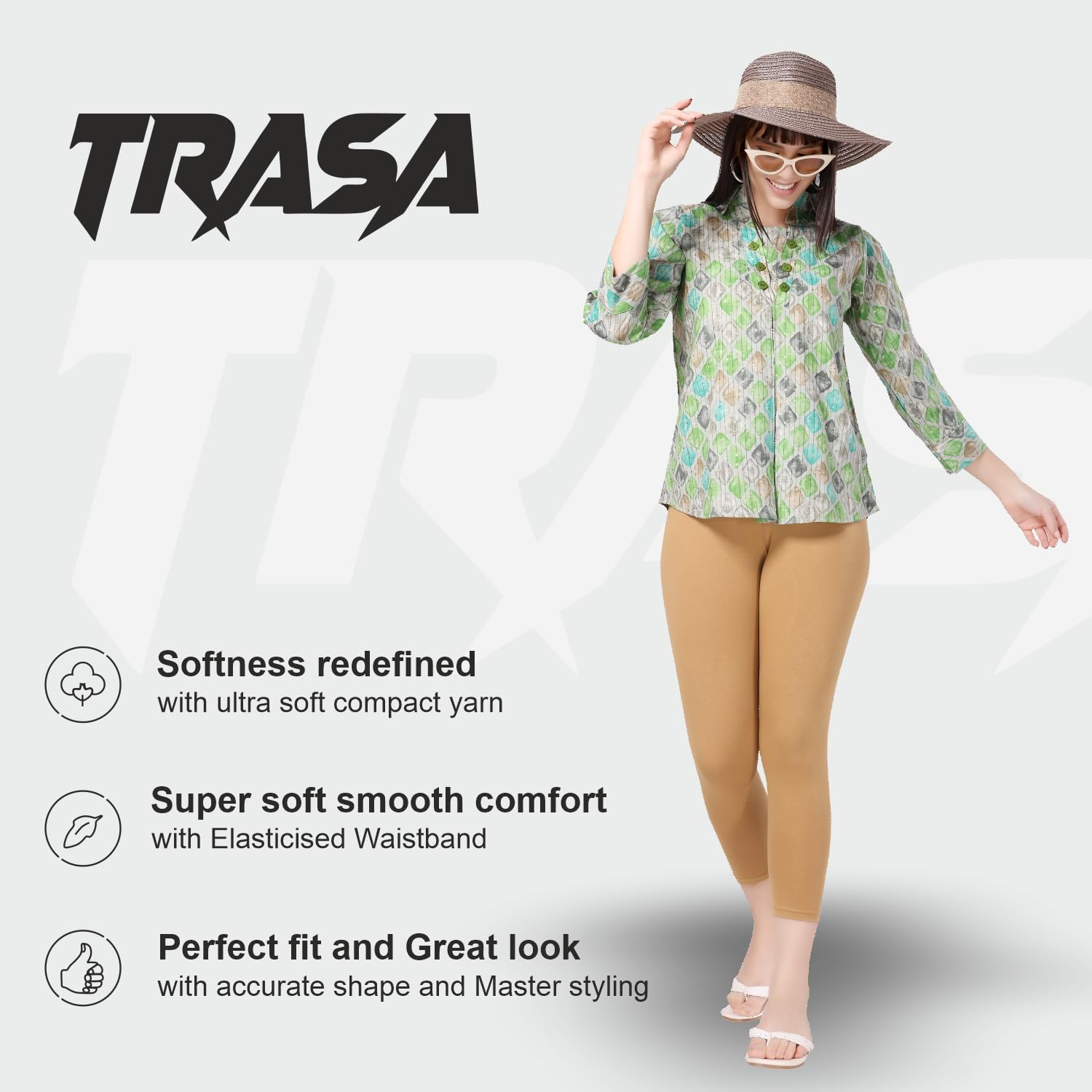 TRASA Women's Mid-Rise Cropped Cotton Leggings - Image 89