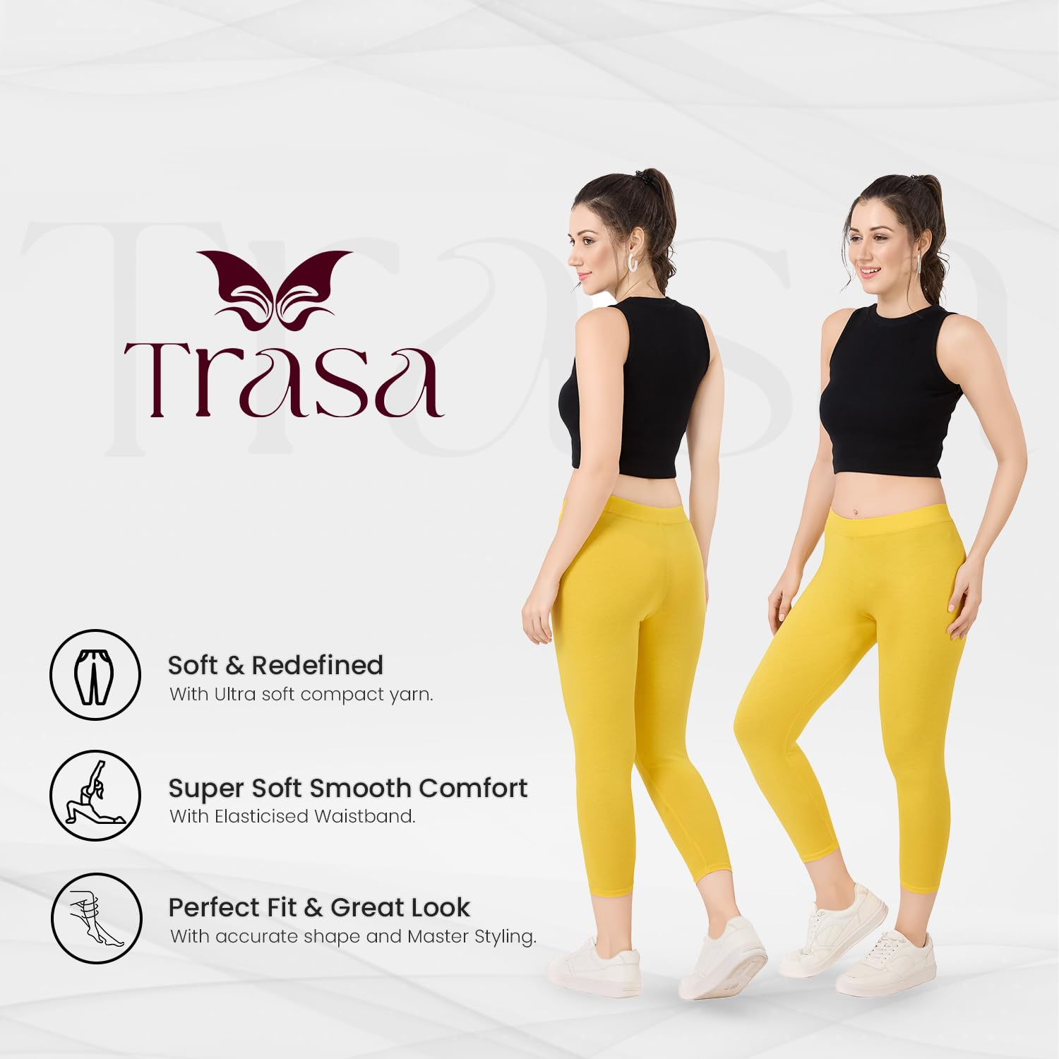 TRASA Women's Mid-Rise Cropped Cotton Leggings - Image 96