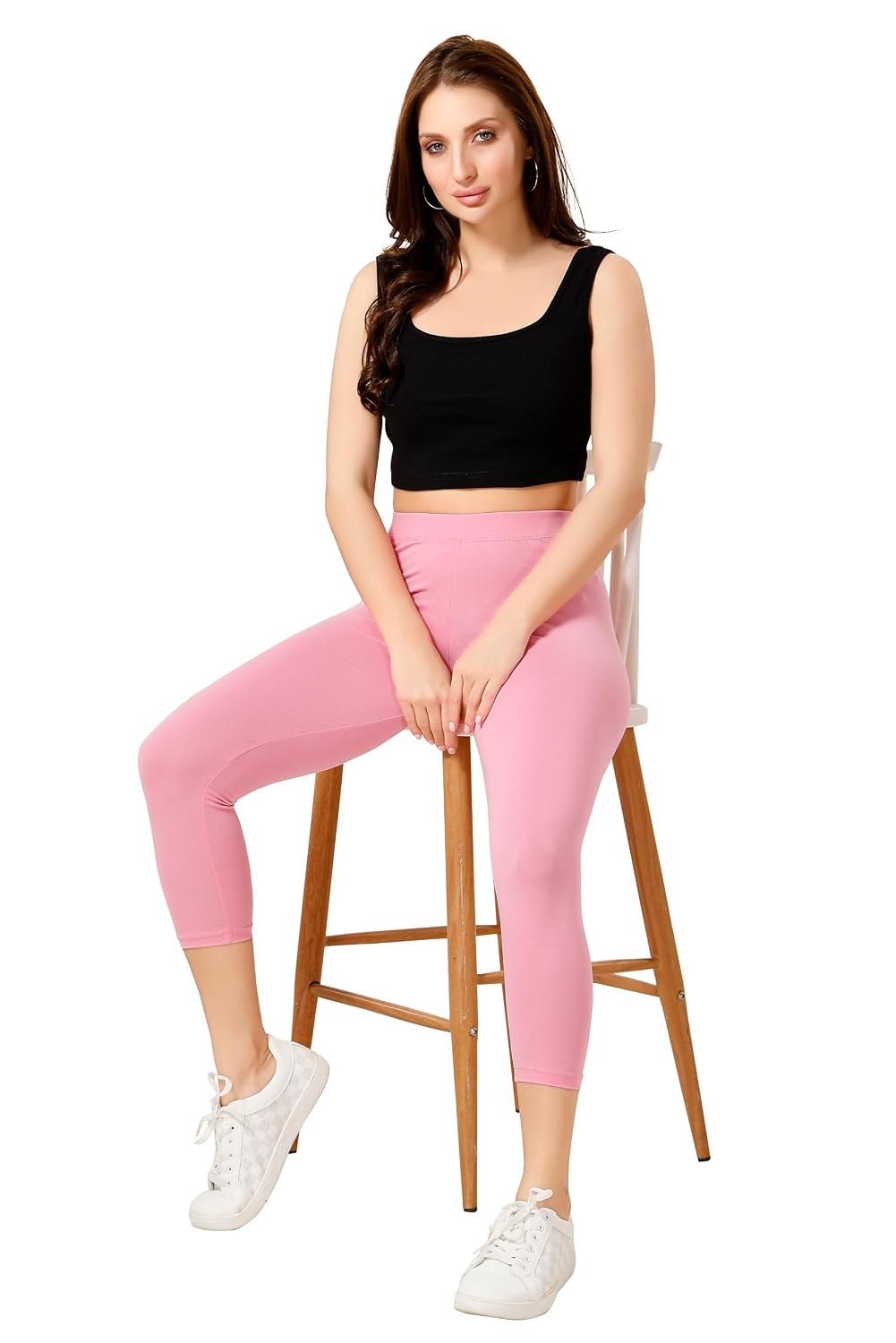 TRASA Women's Mid-Rise Cropped Cotton Leggings - Image 116