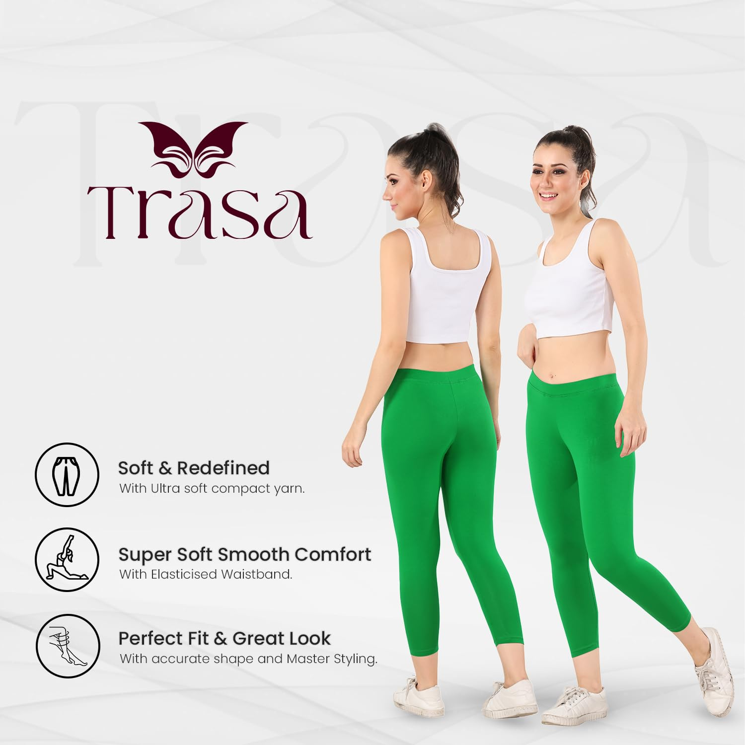 TRASA Women's Mid-Rise Cropped Cotton Leggings - Image 119