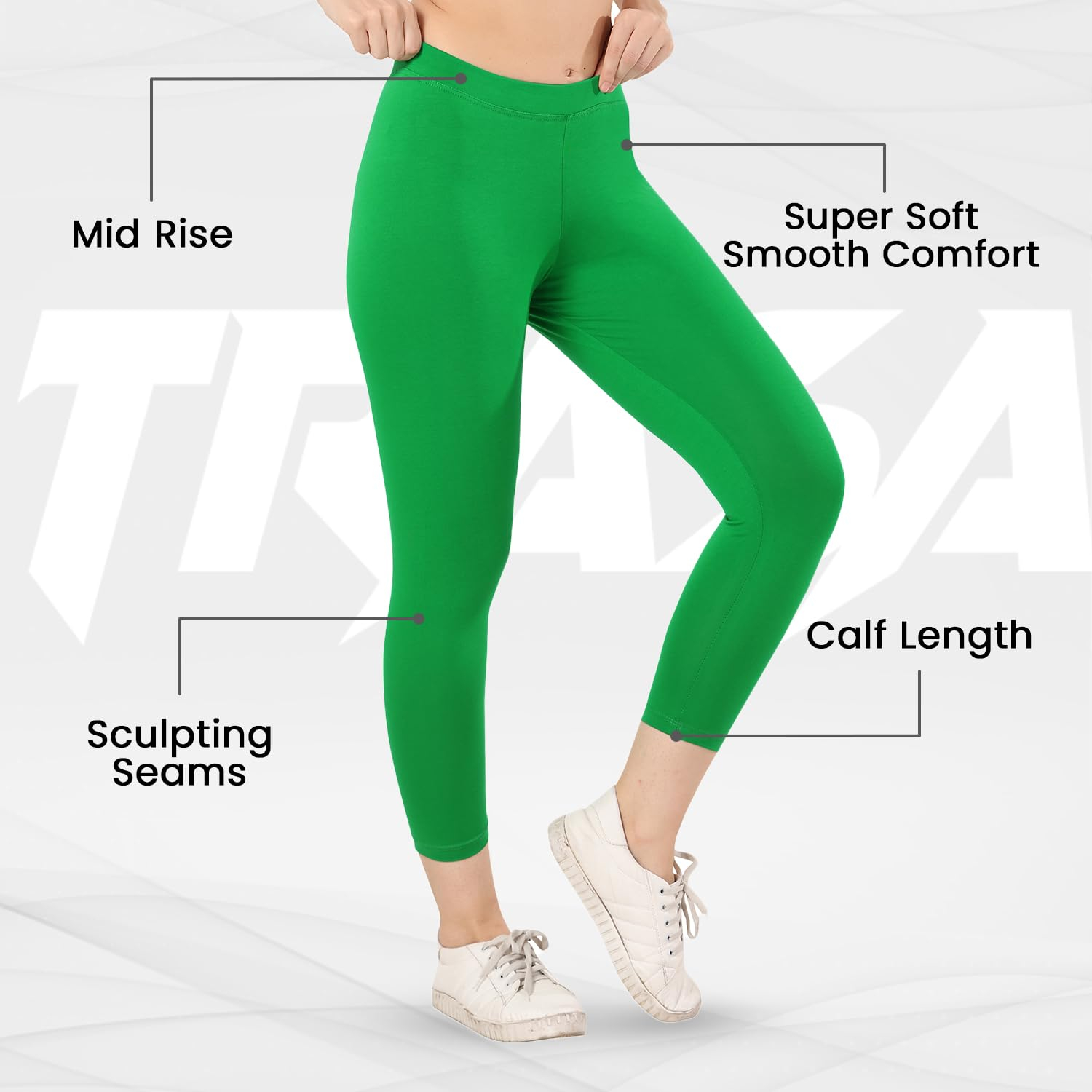 TRASA Women's Mid-Rise Cropped Cotton Leggings - Image 120