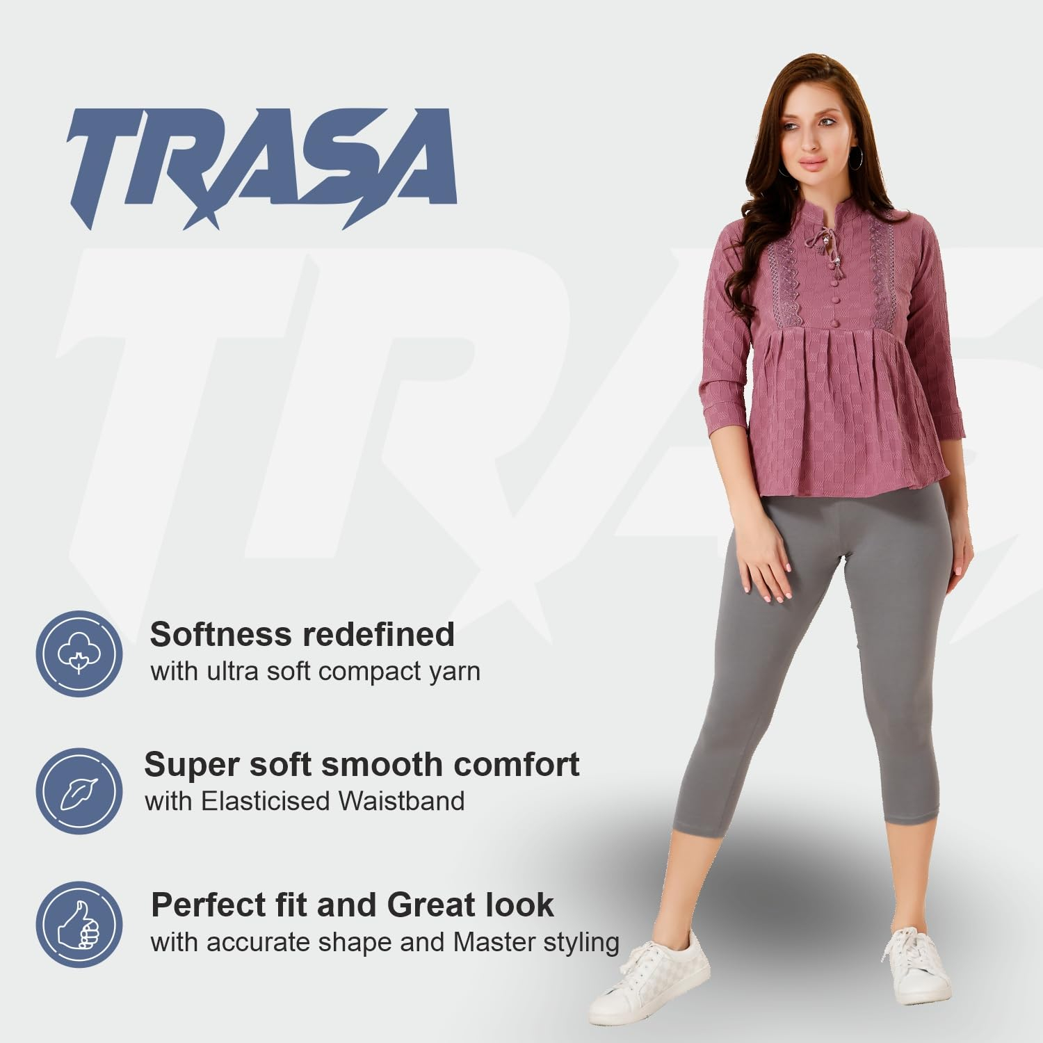 TRASA Women's Mid-Rise Cropped Cotton Leggings - Image 127