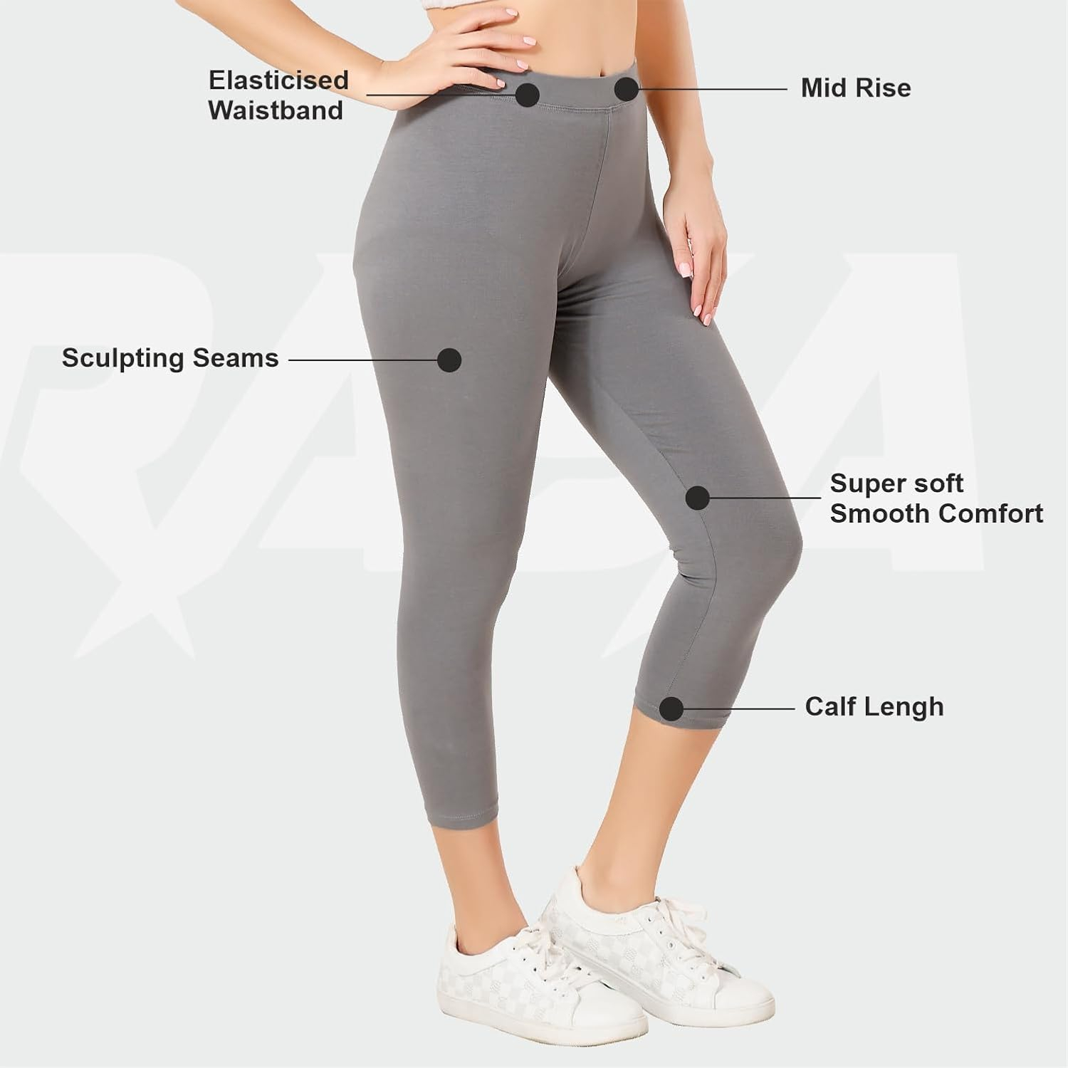 TRASA Women's Mid-Rise Cropped Cotton Leggings - Image 128