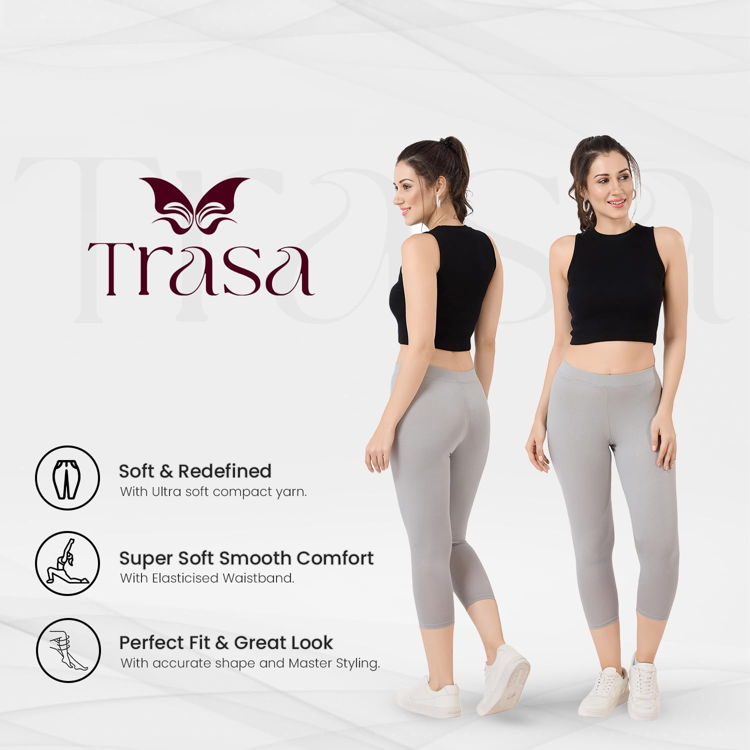 TRASA Women's Mid-Rise Cropped Cotton Leggings - Image 134