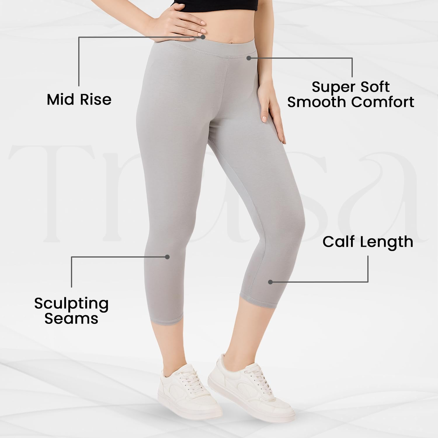 TRASA Women's Mid-Rise Cropped Cotton Leggings - Image 135
