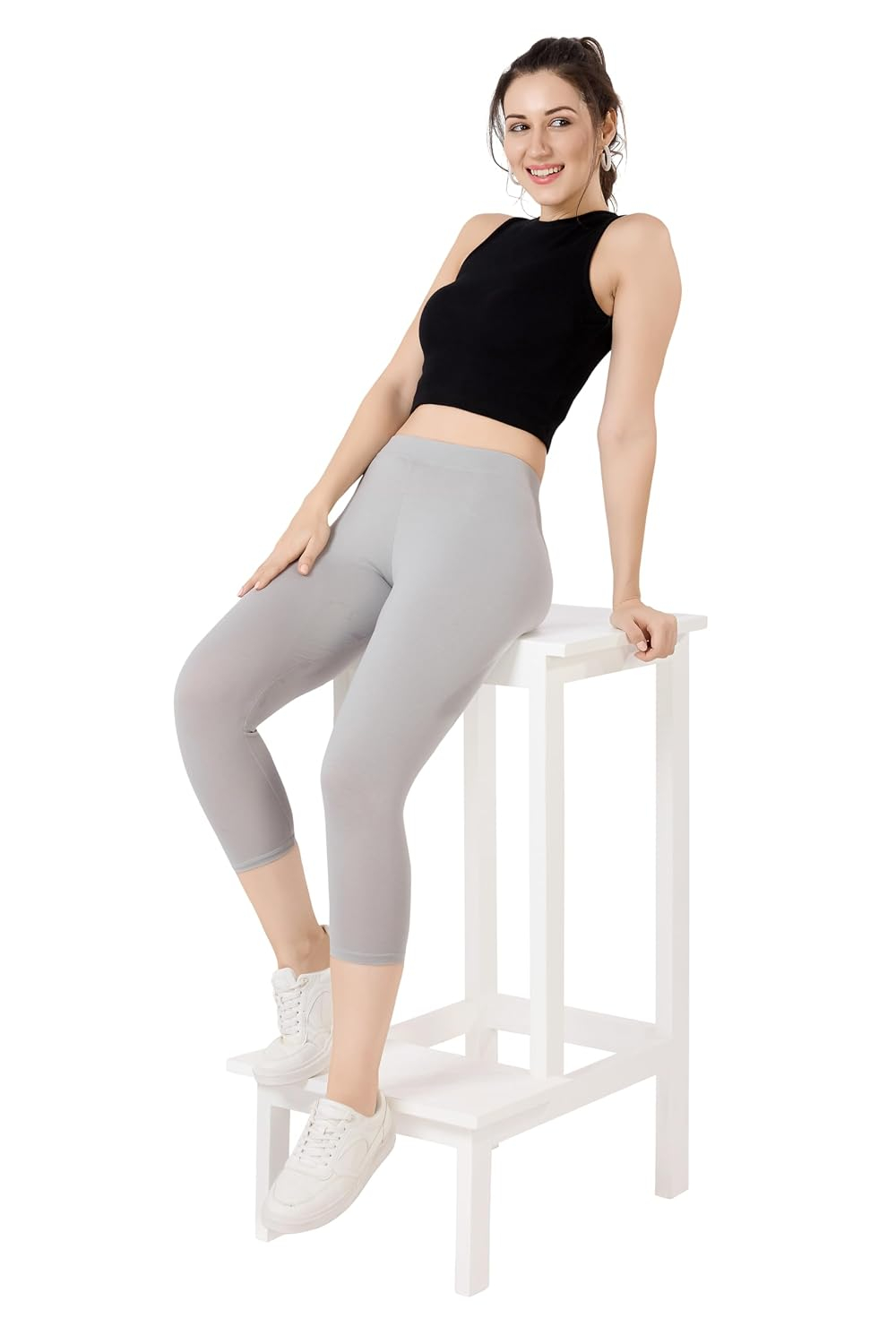 TRASA Women's Mid-Rise Cropped Cotton Leggings - Image 139