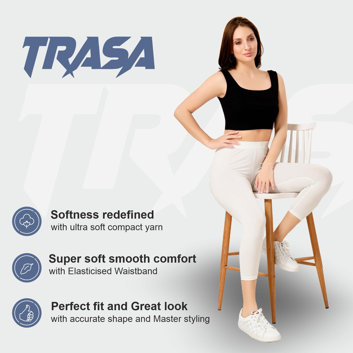 TRASA Women's Mid-Rise Cropped Cotton Leggings - Image 142